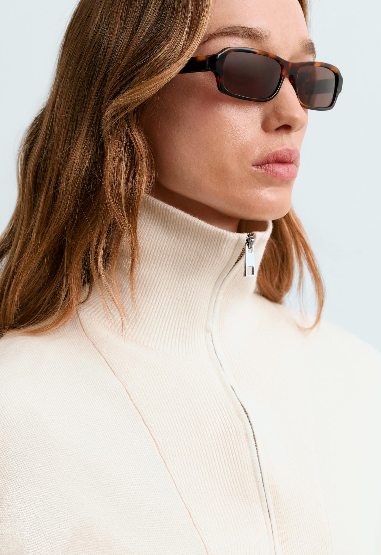 Knit jumper with high neck and half-zip — PALE ECRU