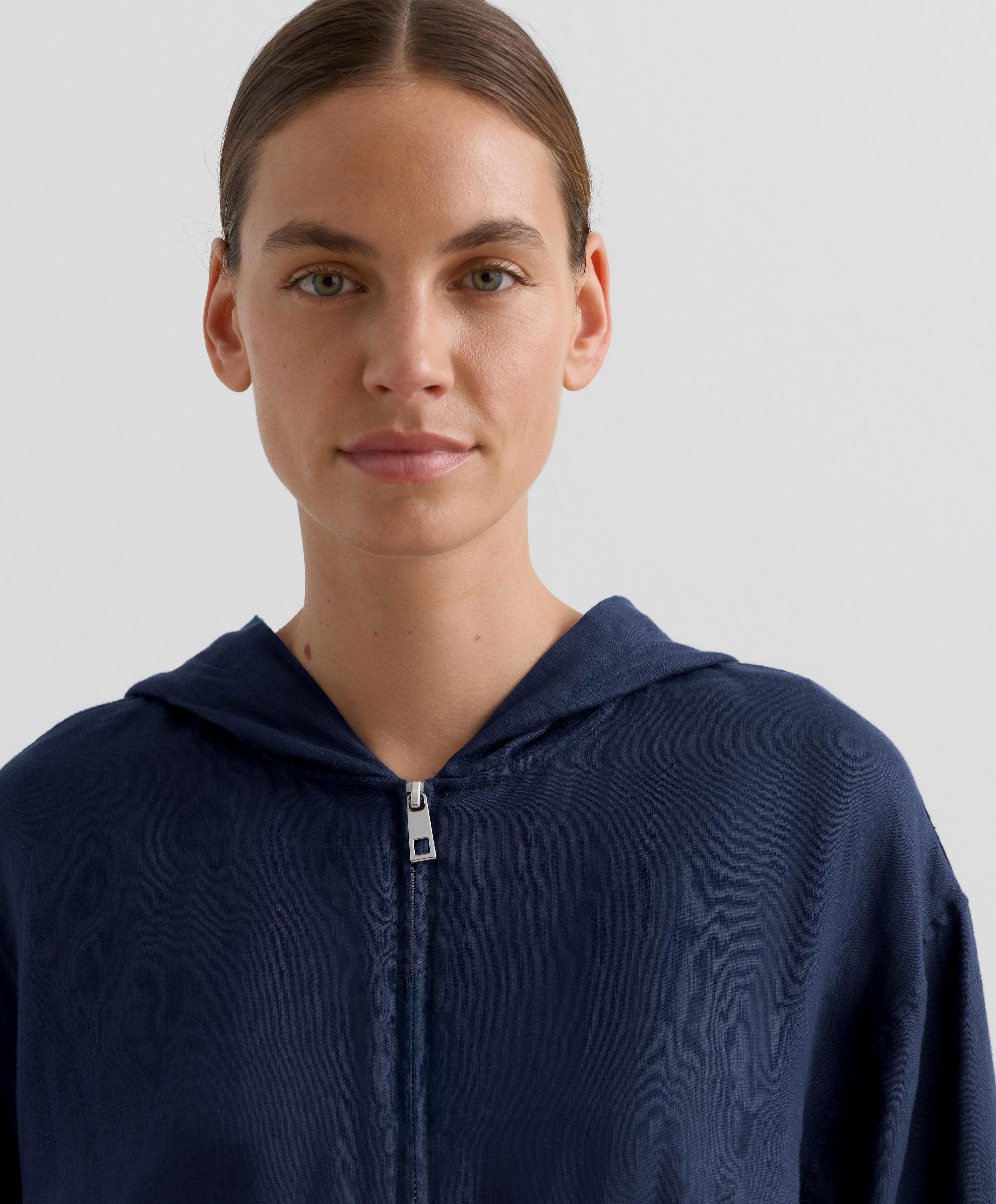 Lange Jacke mit Kapuze aus 100 % Leinen - Sale