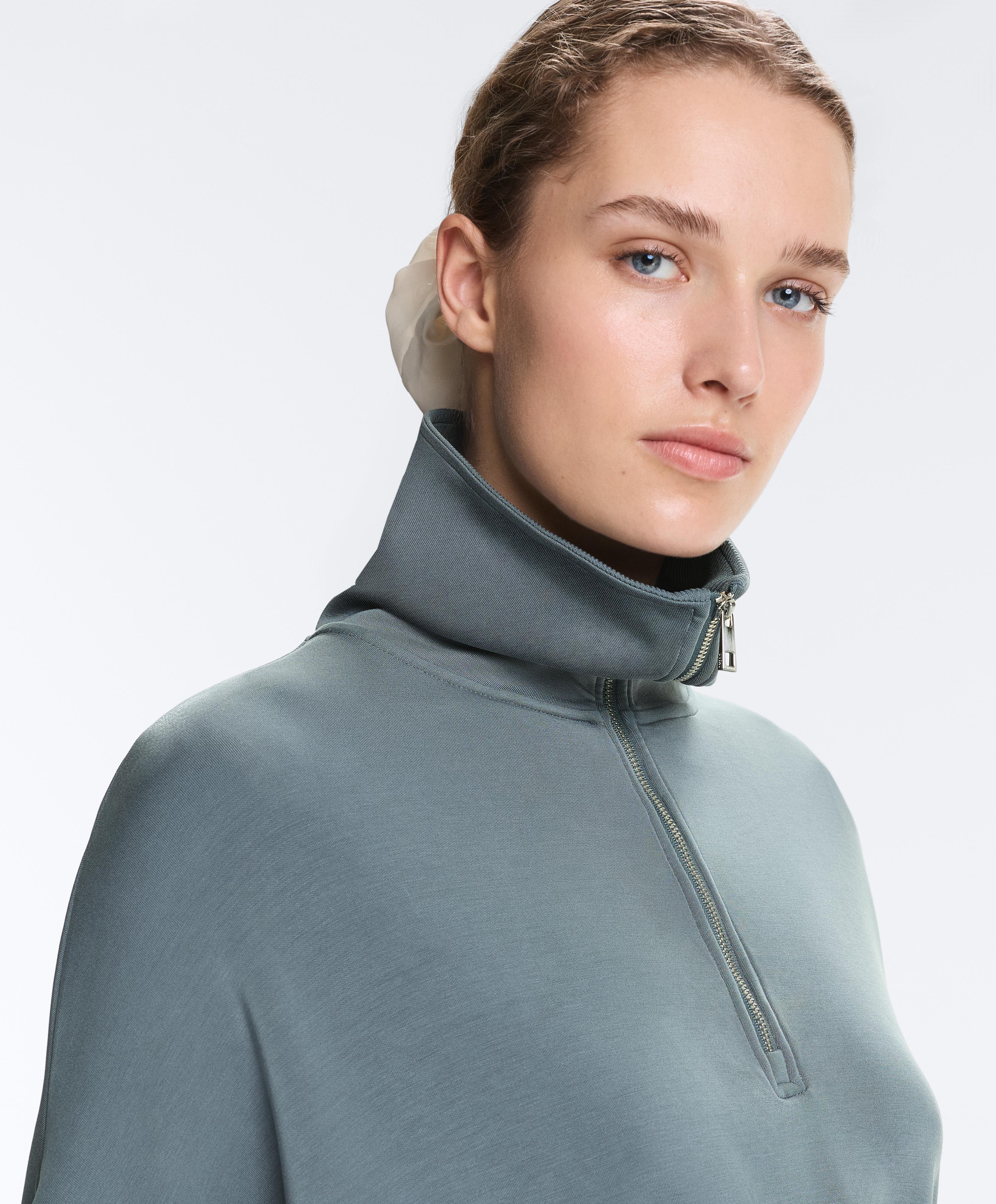 Half-zip sweatshirt with soft-touch modal — DARK GREY-BLUE