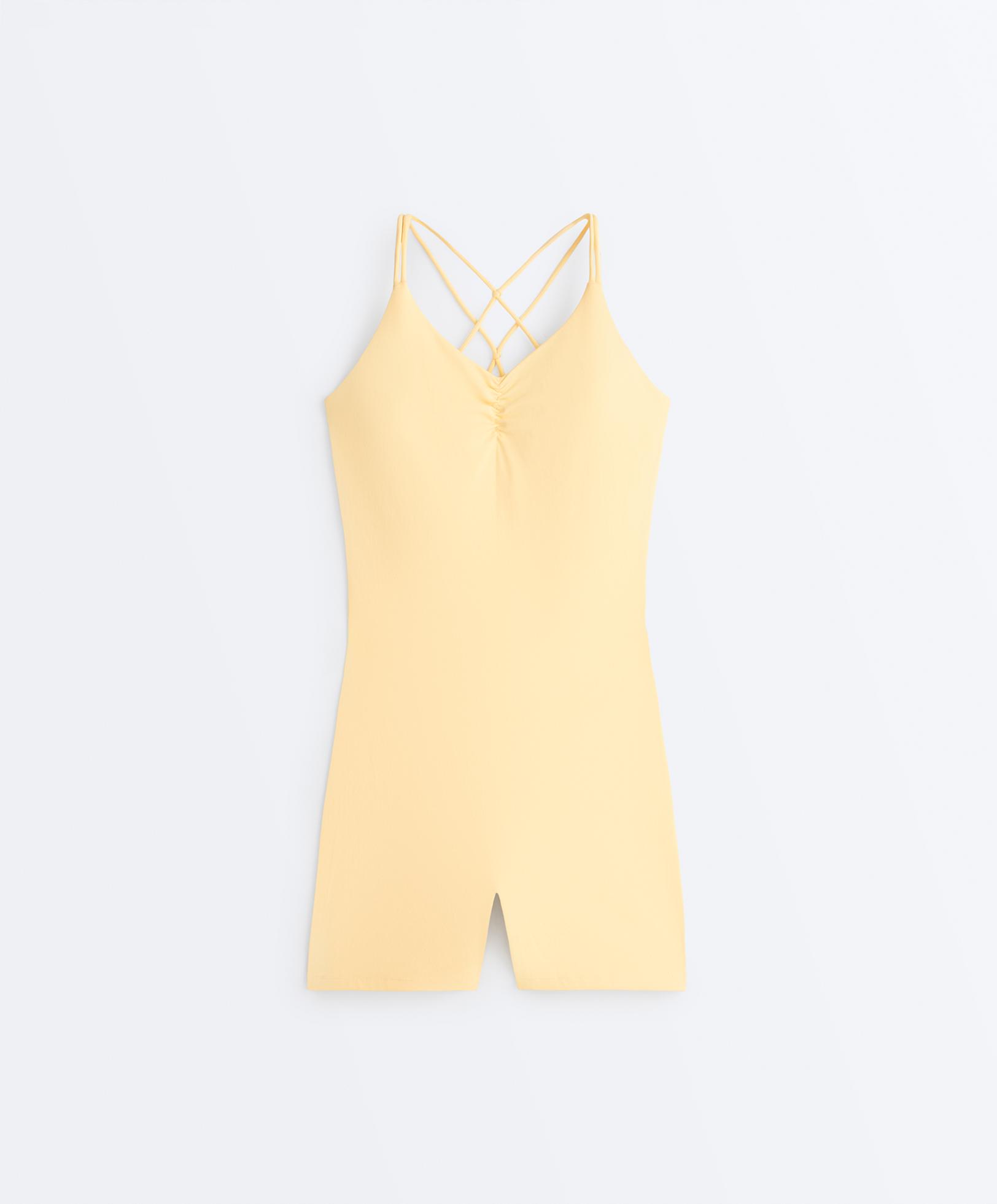 Comfortlux short jumpsuit with knot detail — PALE YELLOW