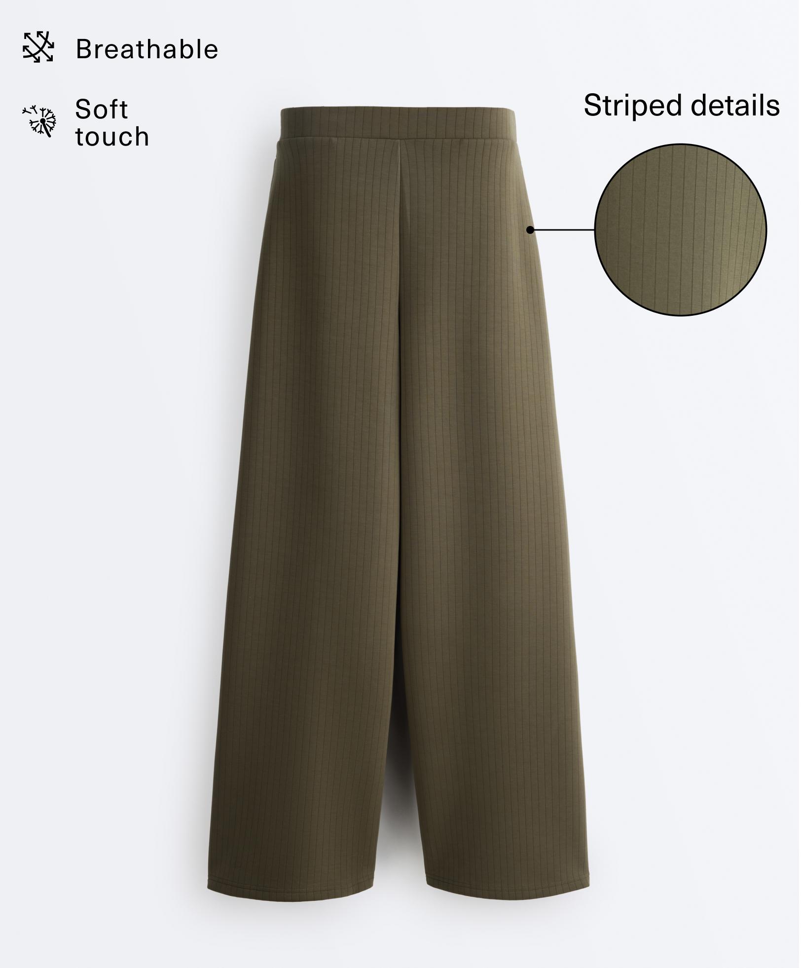Straight-leg striped trousers with soft-touch modal — KHAKI