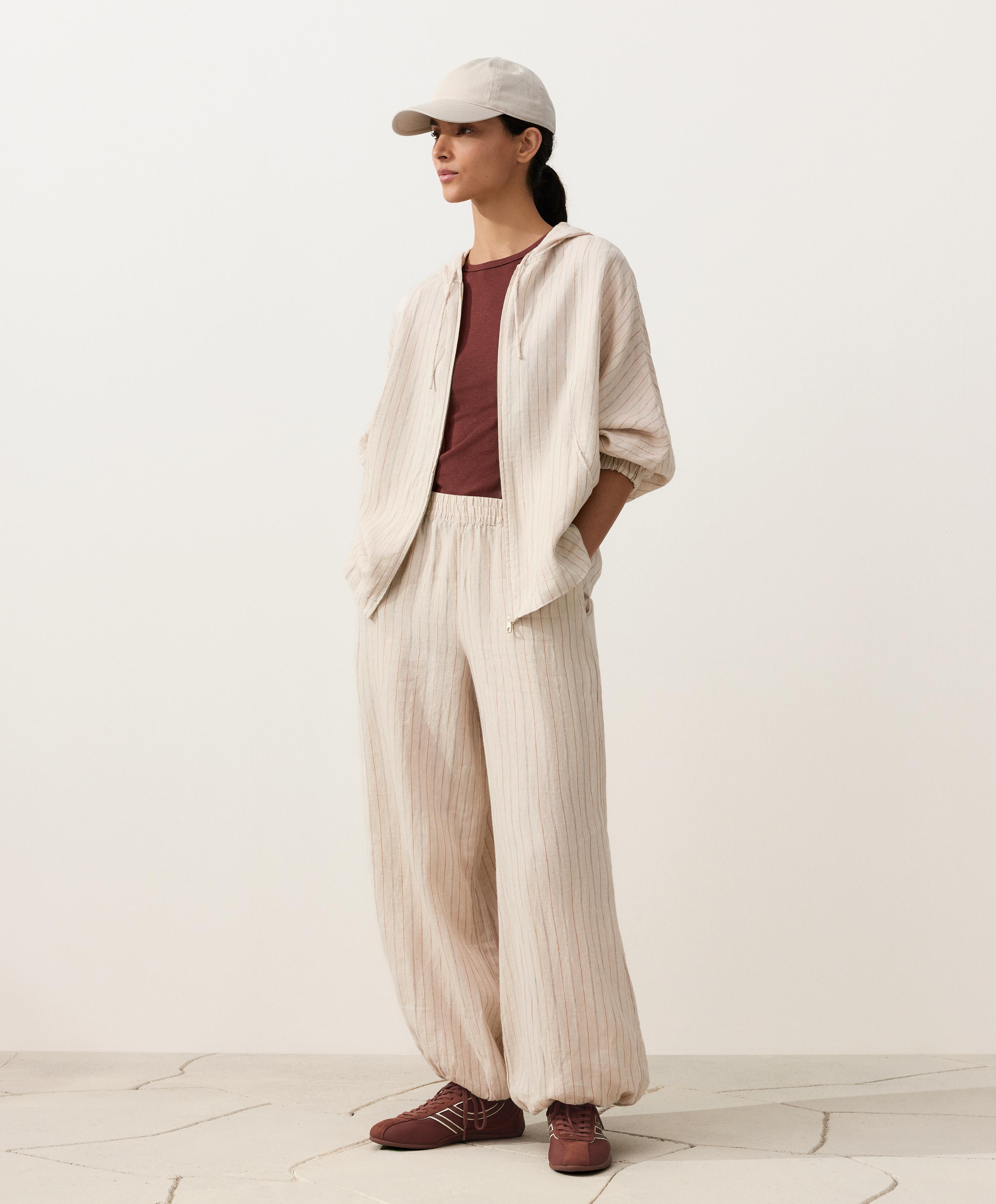 100% linen hooded jacket — SAND MELANGE