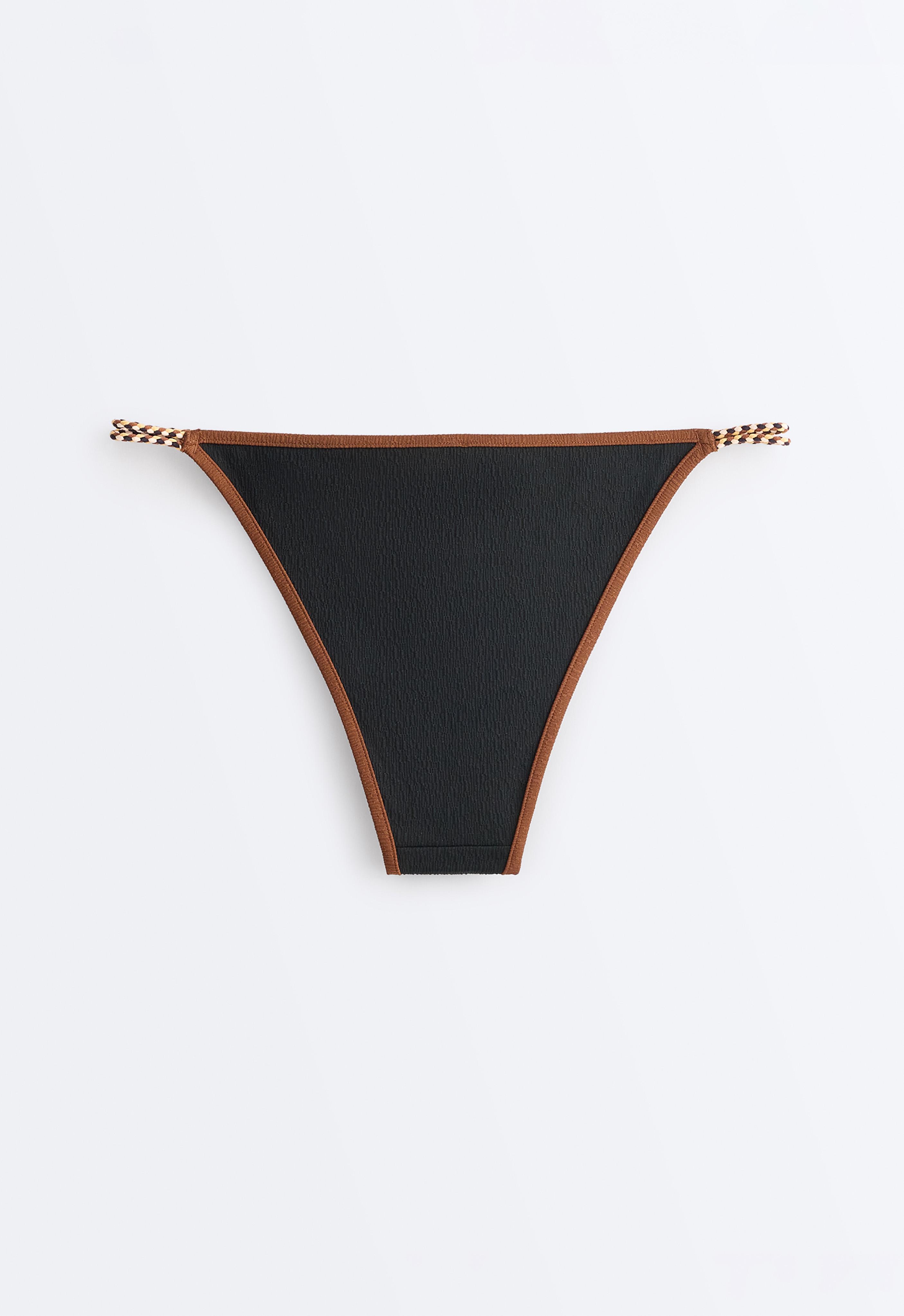 Contrast braid medium-coverage bikini briefs — BLACK