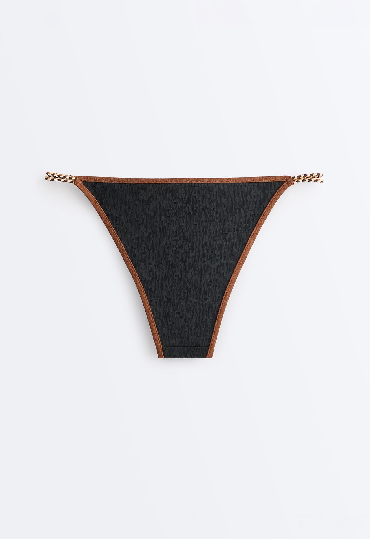 Contrast braid medium-coverage bikini briefs — BLACK