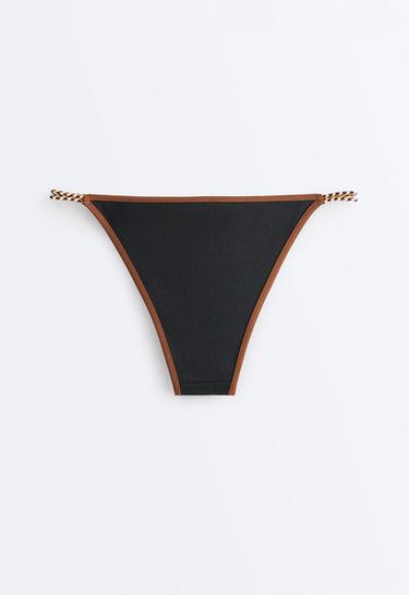 Contrast braid medium-coverage bikini briefs — BLACK 8