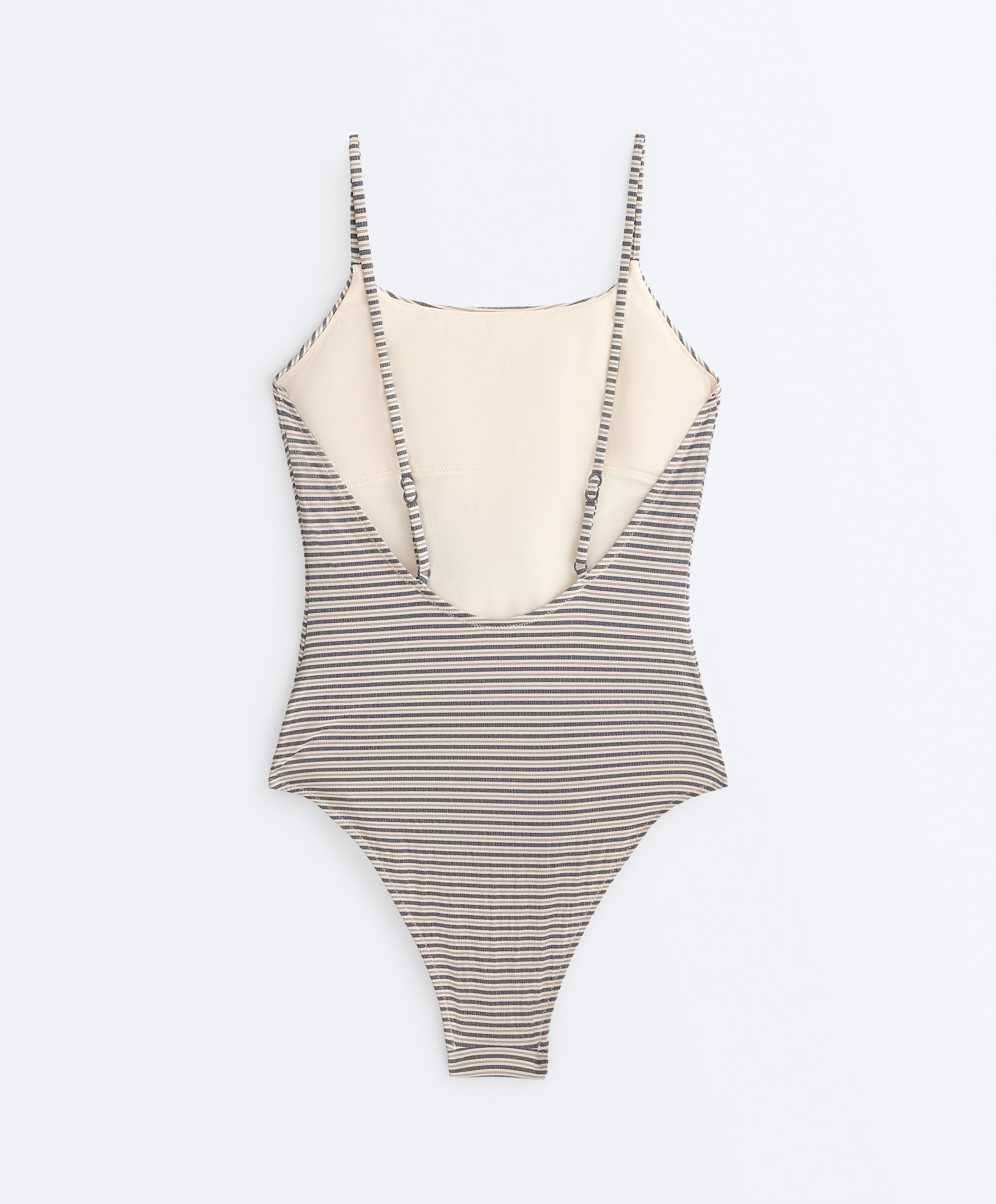 Stripe round neck swimsuit — SAND