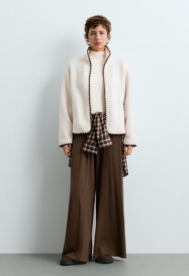 Wide-leg pleated knit trousers — TAUPE                    1