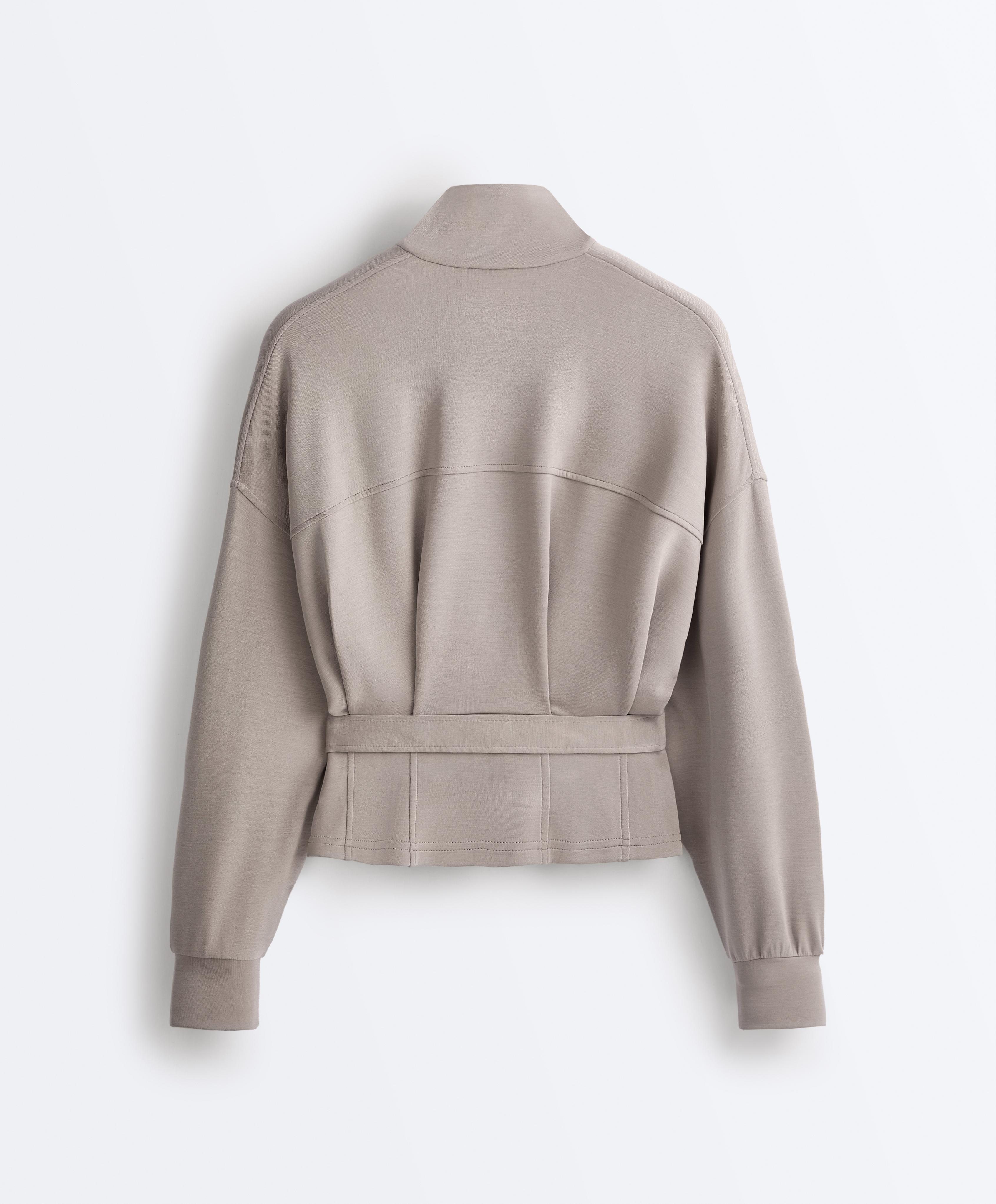 Soft-touch corset belt jacket with modal — PALE TAUPE