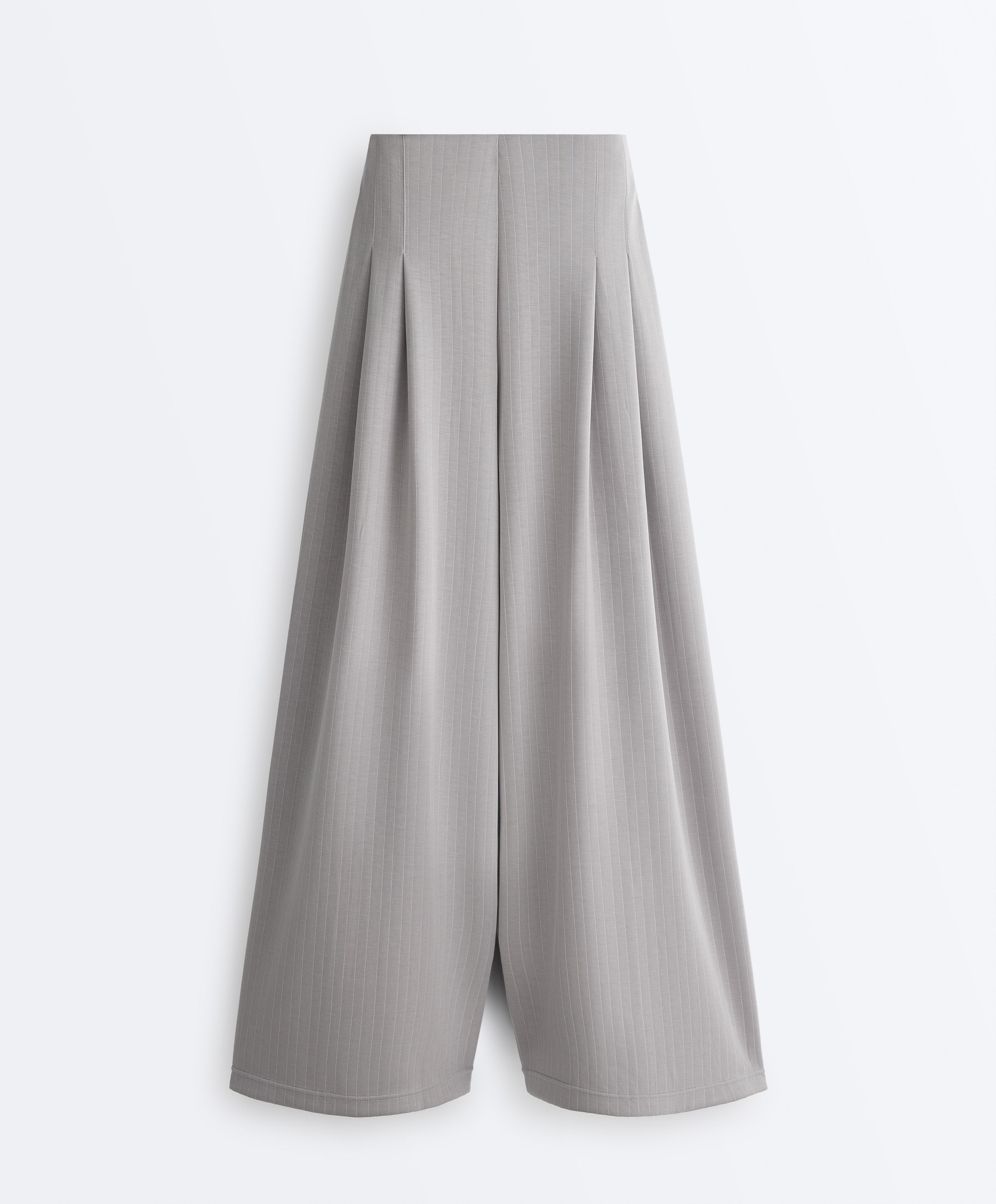 Long pleated trousers with soft touch modal — MID GREY