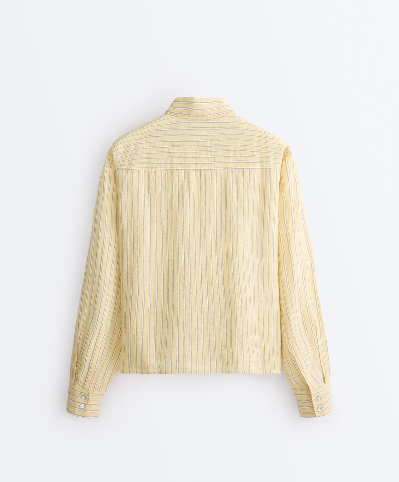 Striped 100% linen cropped shirt — SOFT YELLOW