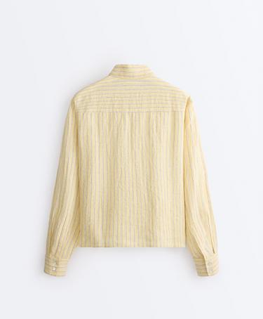 Striped 100% linen cropped shirt — SOFT YELLOW 11
