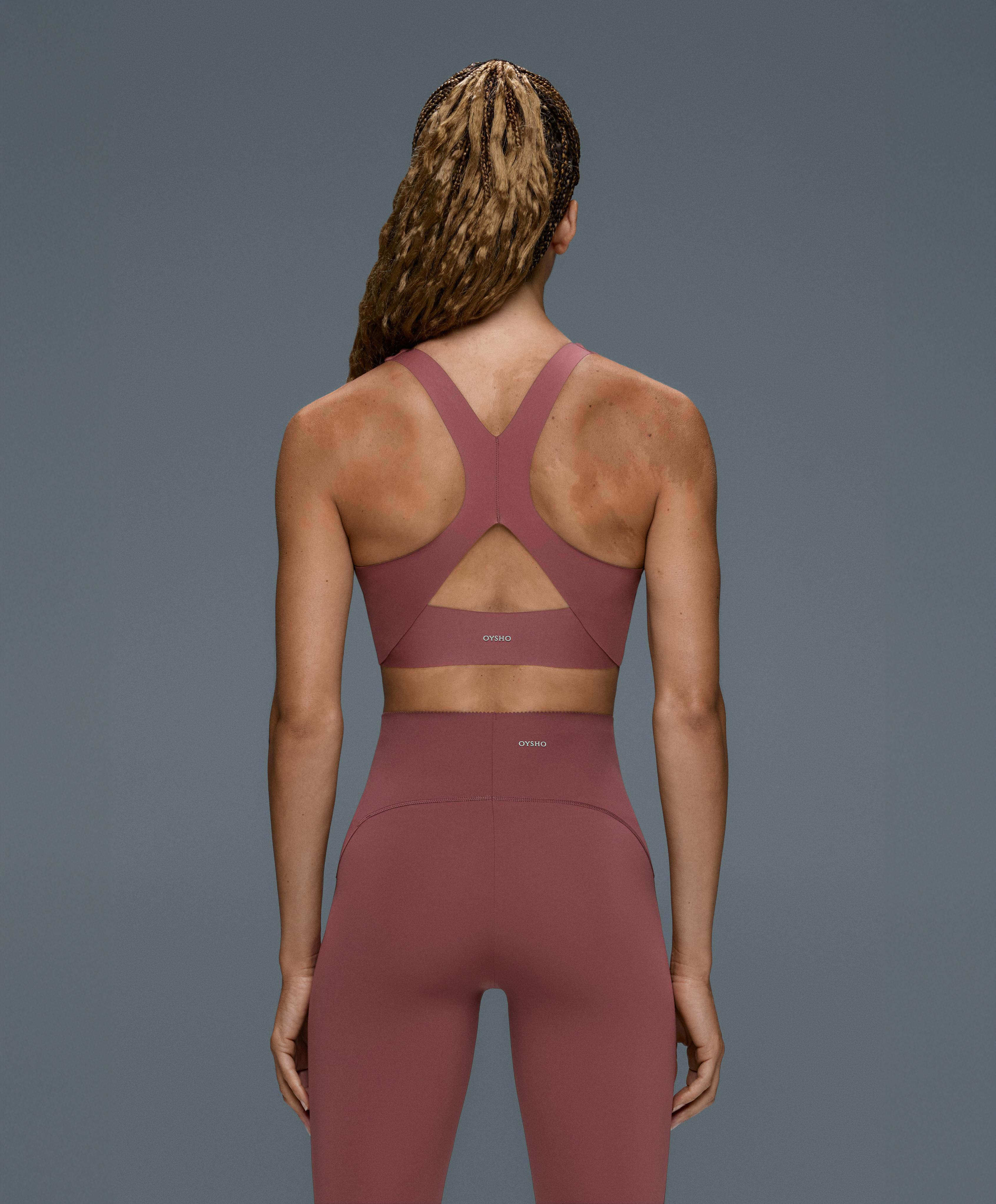 Compressive Medium-Support Crossover Back Sports Bra — FADED BURGUNDY