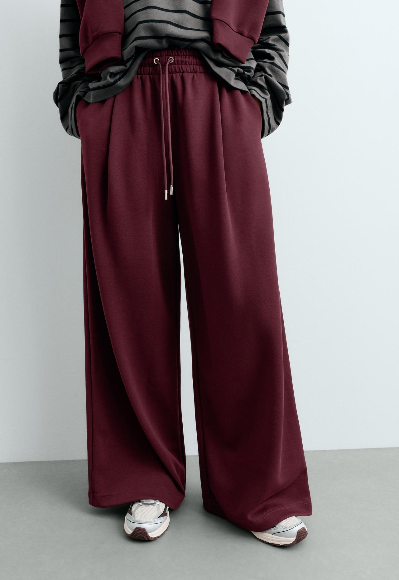 Wide leg piqué cotton trousers — BURGUNDY