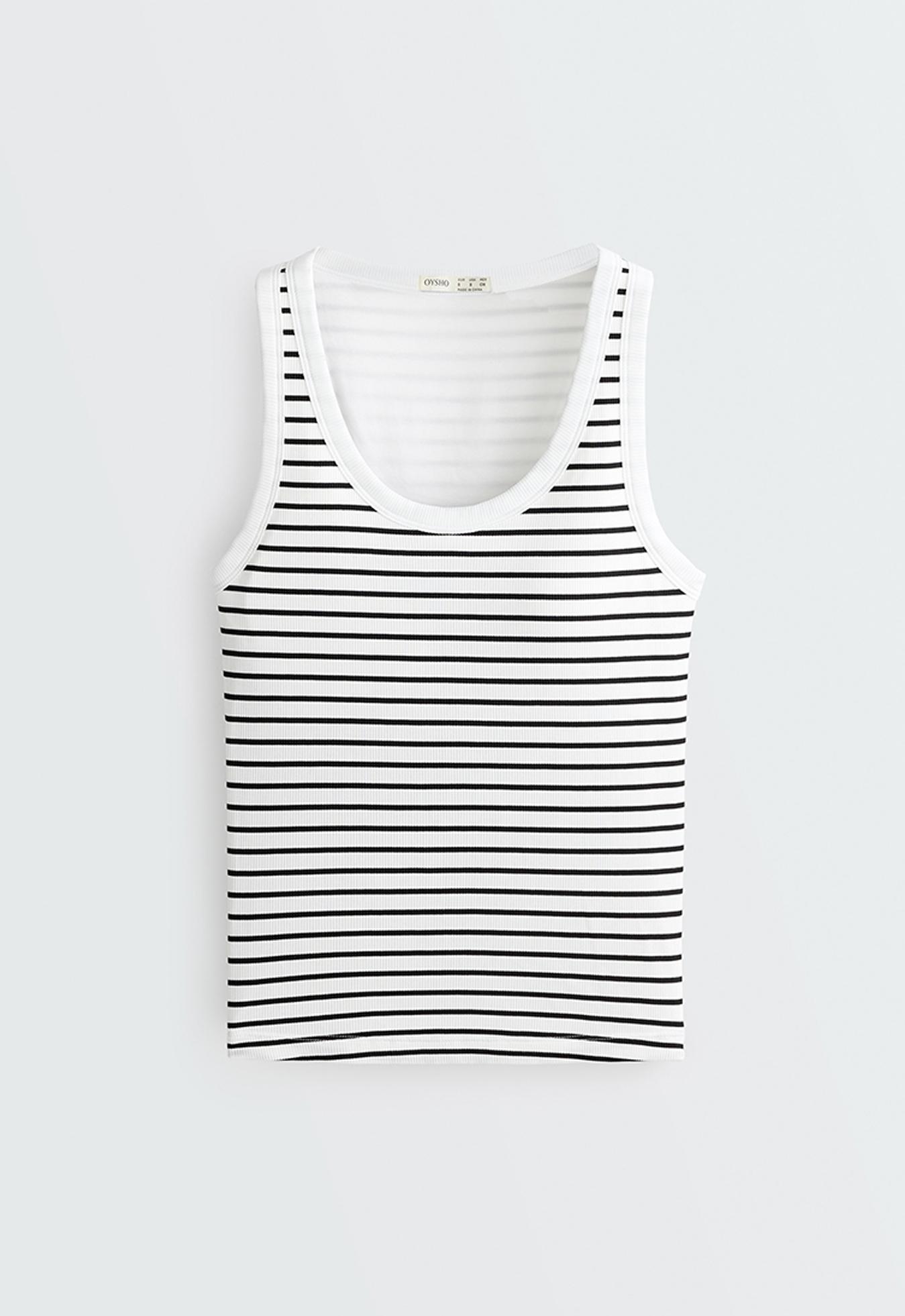 Long modal rib stripe tank top — BLACK