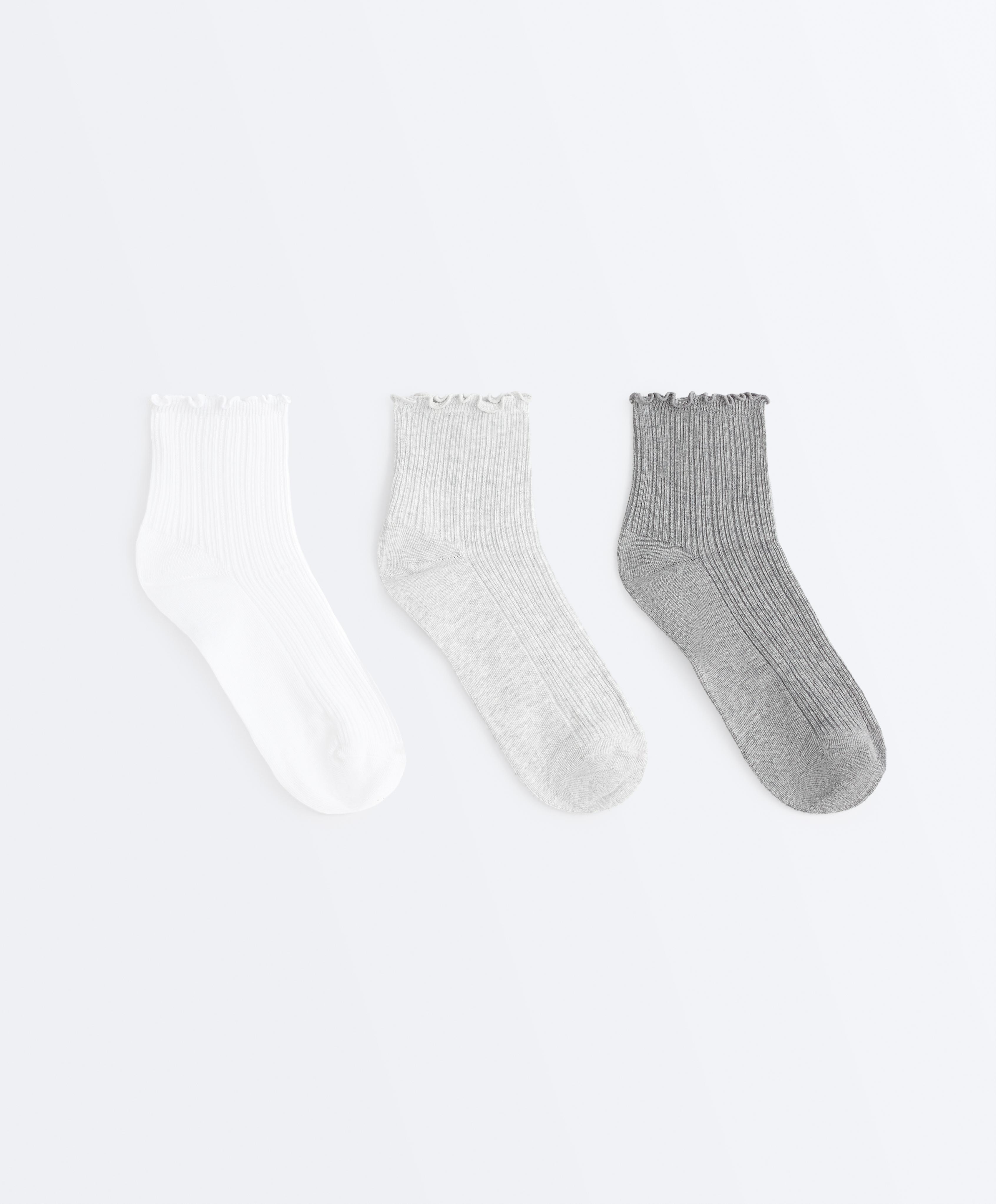 3 pairs of cotton blend quarter socks with curled edge 3 pairs of cotton blend quarter socks with curled edge