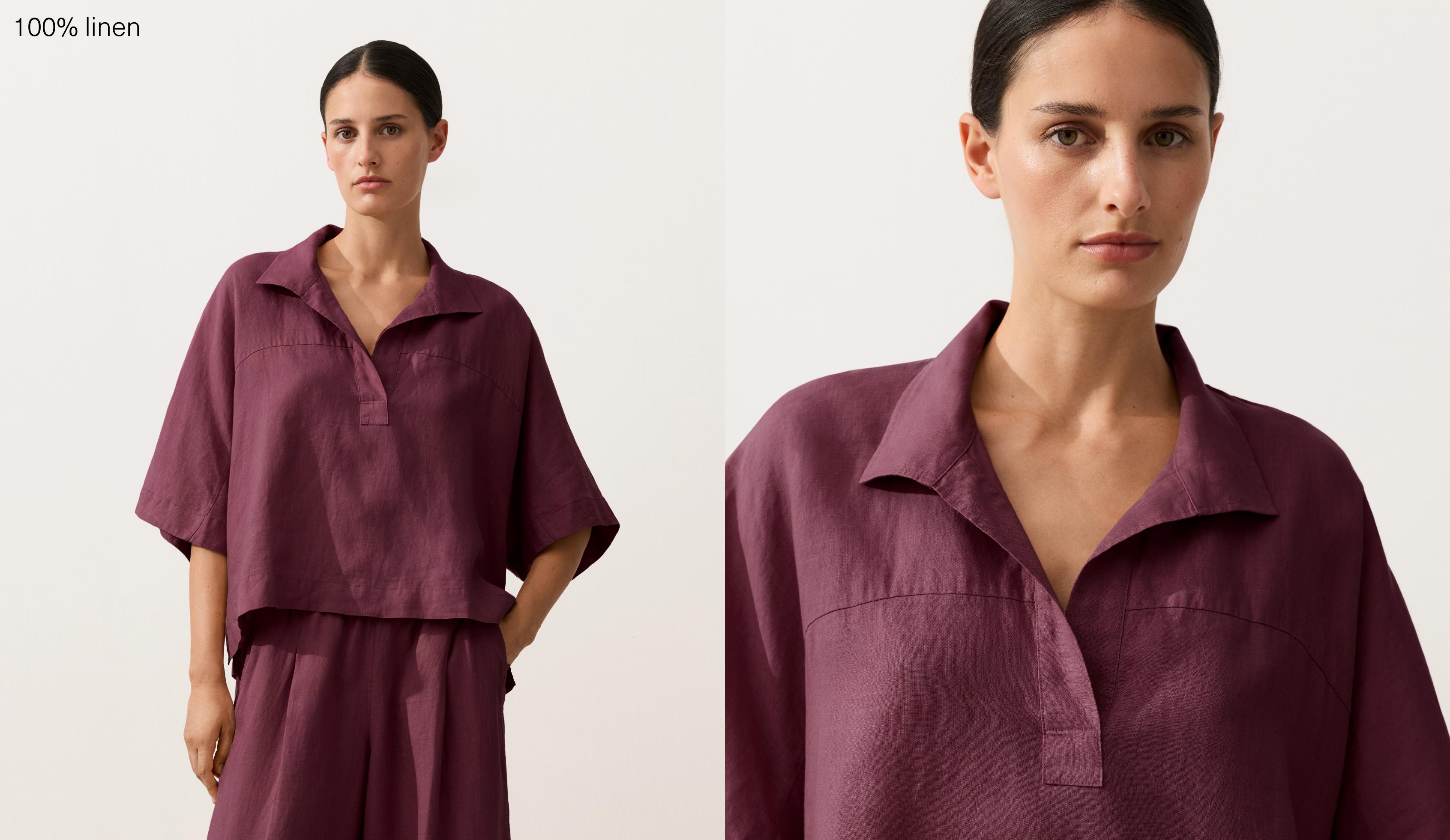 Oversize 100% linen polo shirt — CHERRY