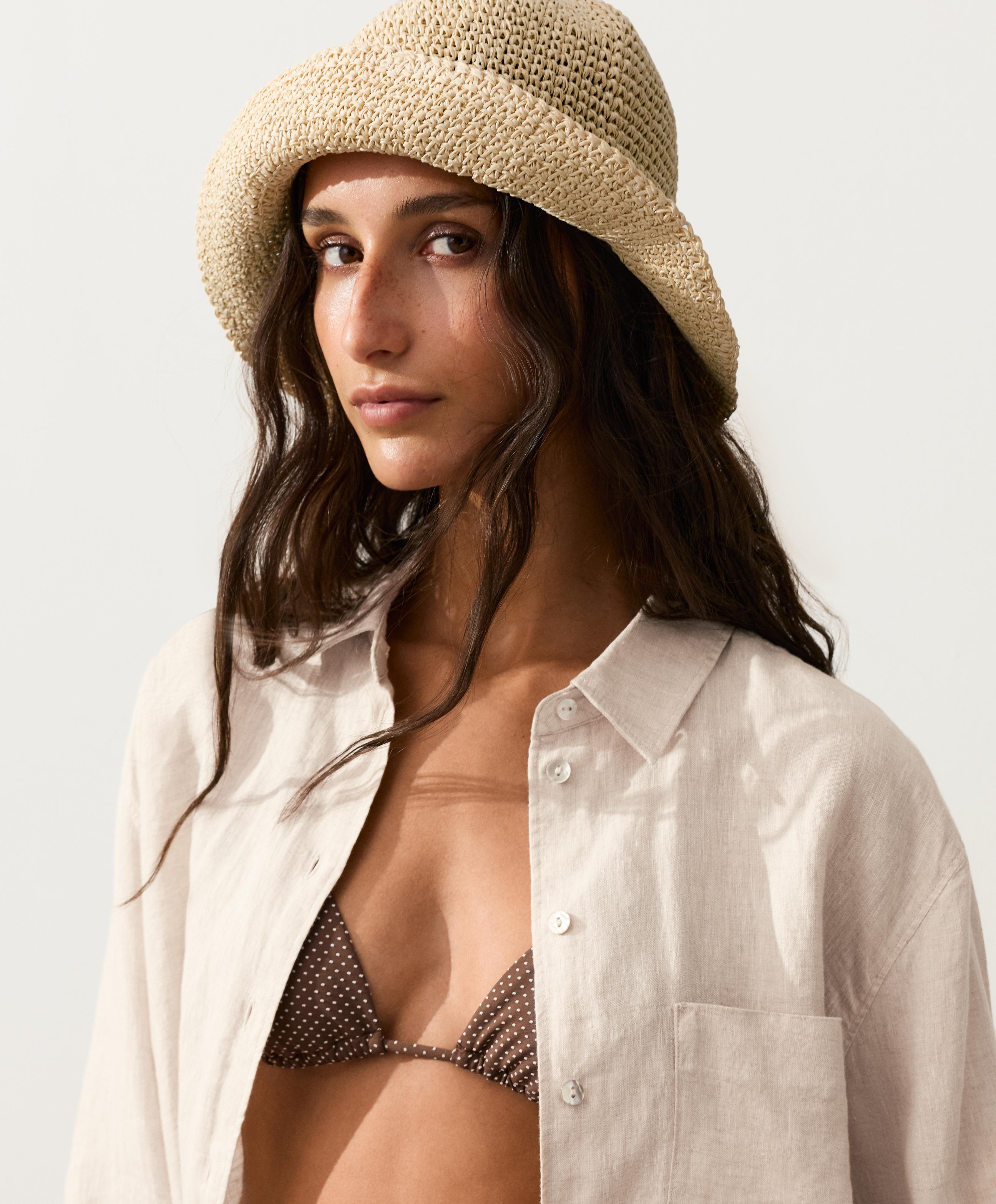 Raffia-effect bucket hat — NATURAL