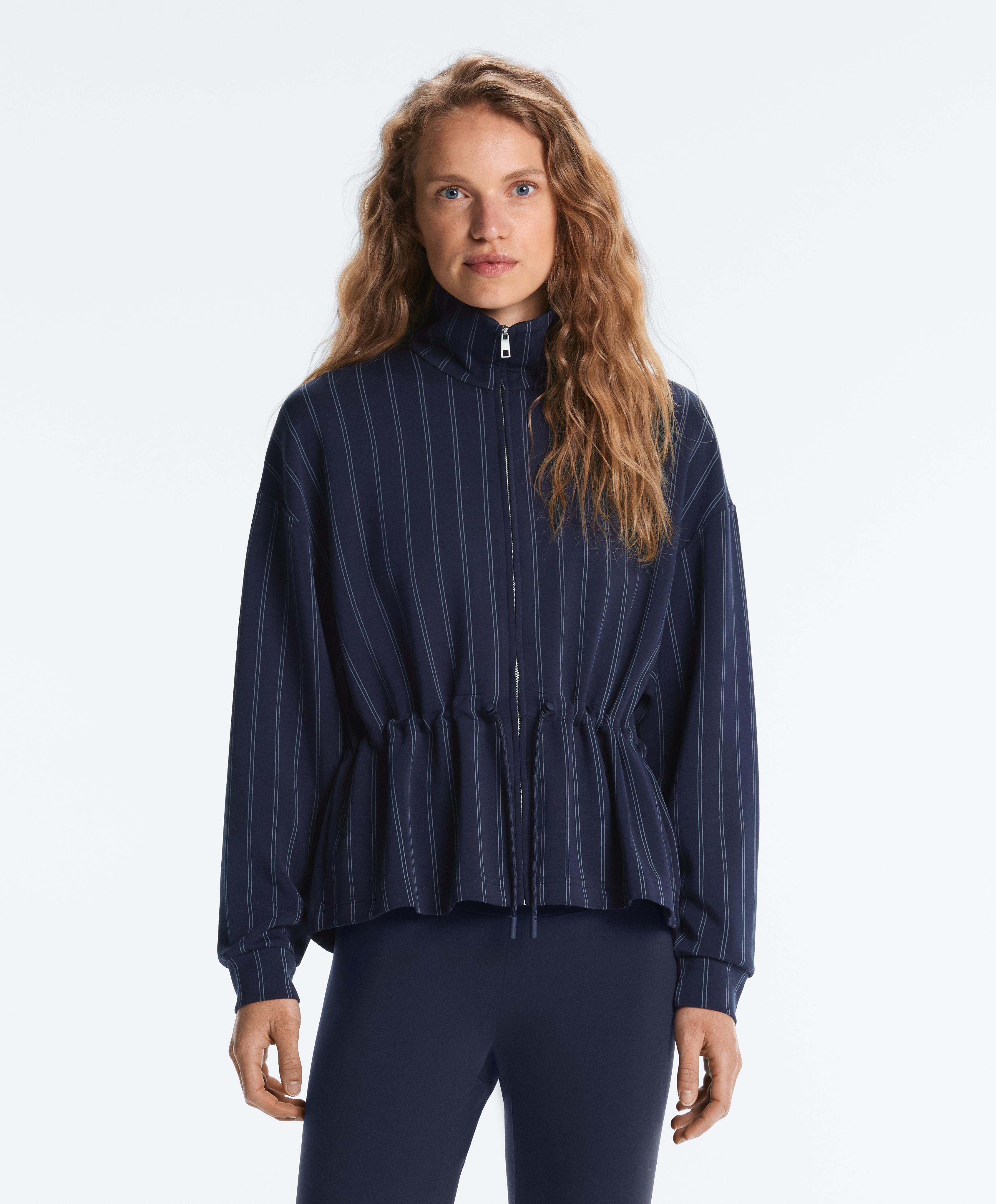 Soft-touch modal jacket with adjustable waist and high collar — NAVY BLUE