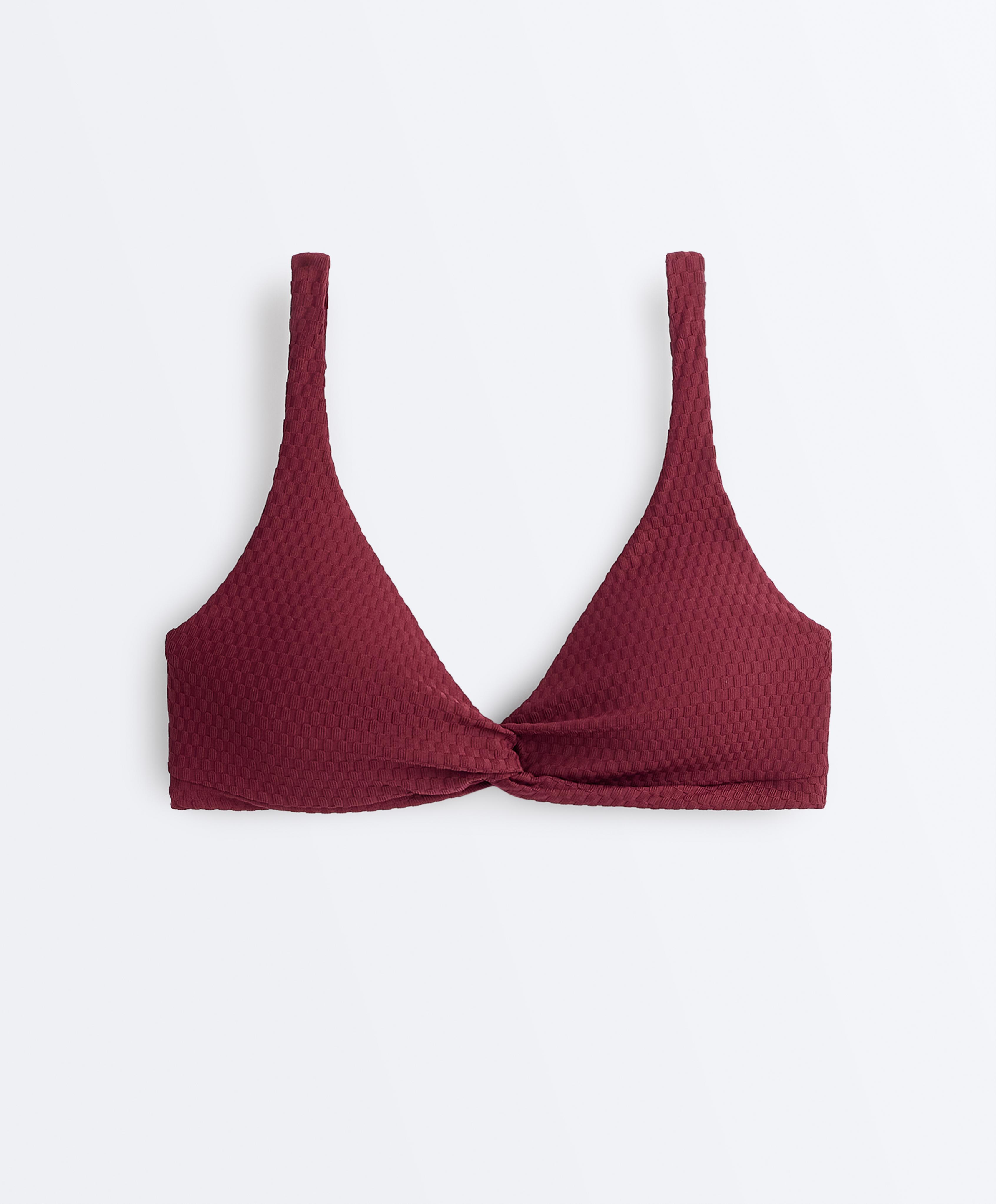 Mini check jacquard halter bikini top — CHERRY