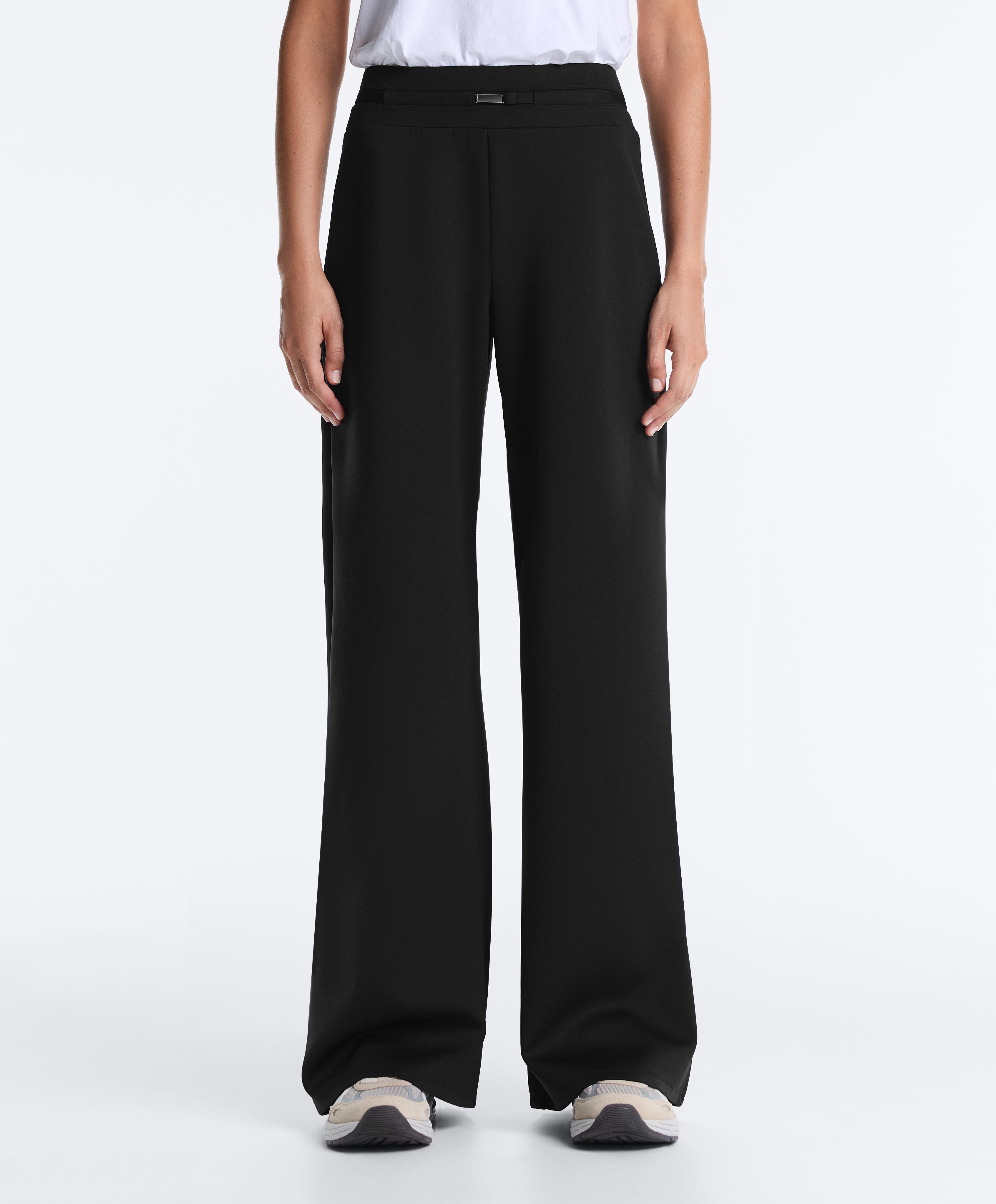 Neoprene-effect wide-leg trousers — BLACK