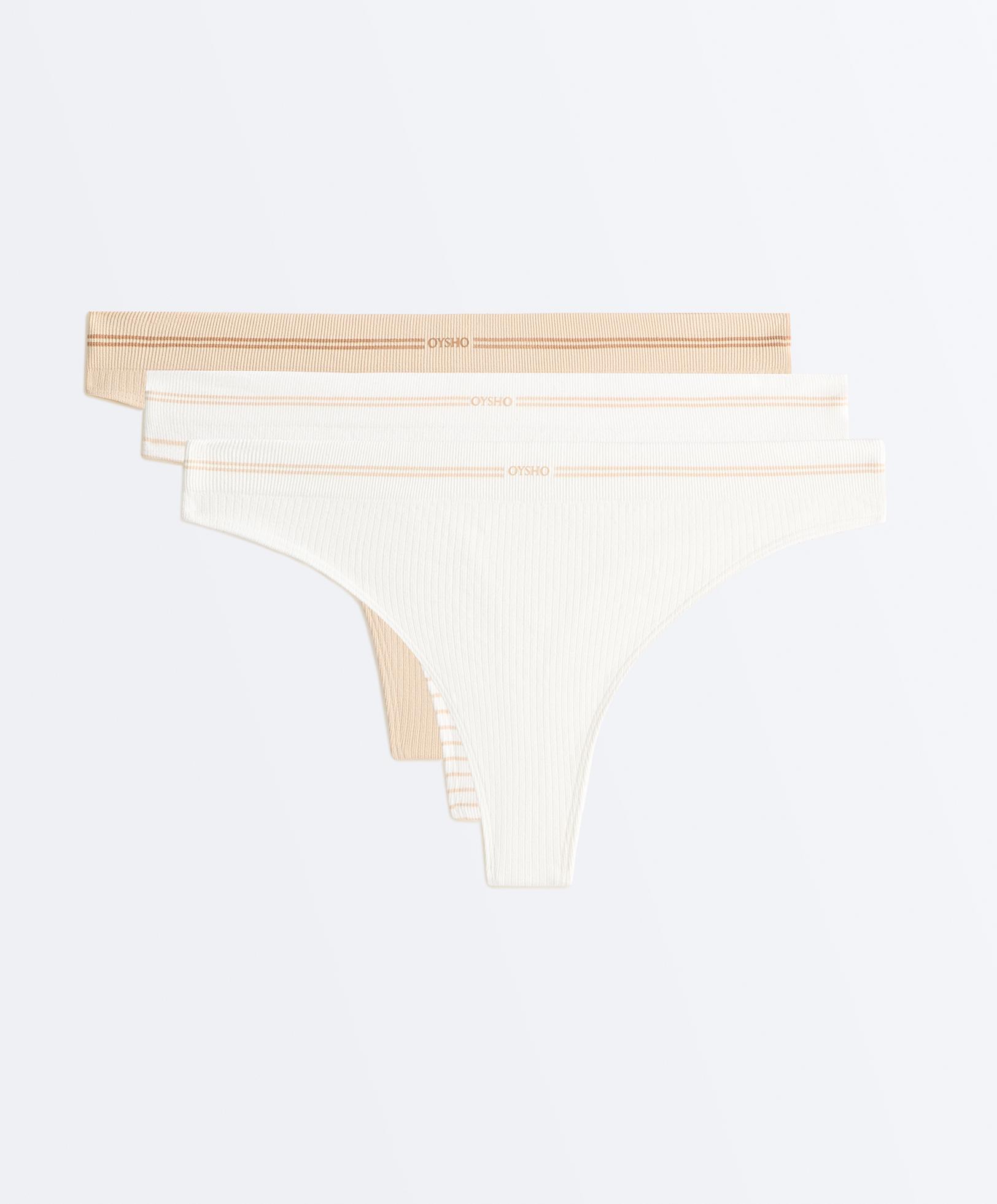 3 seamless rib polyamide blend thongs — WHITE