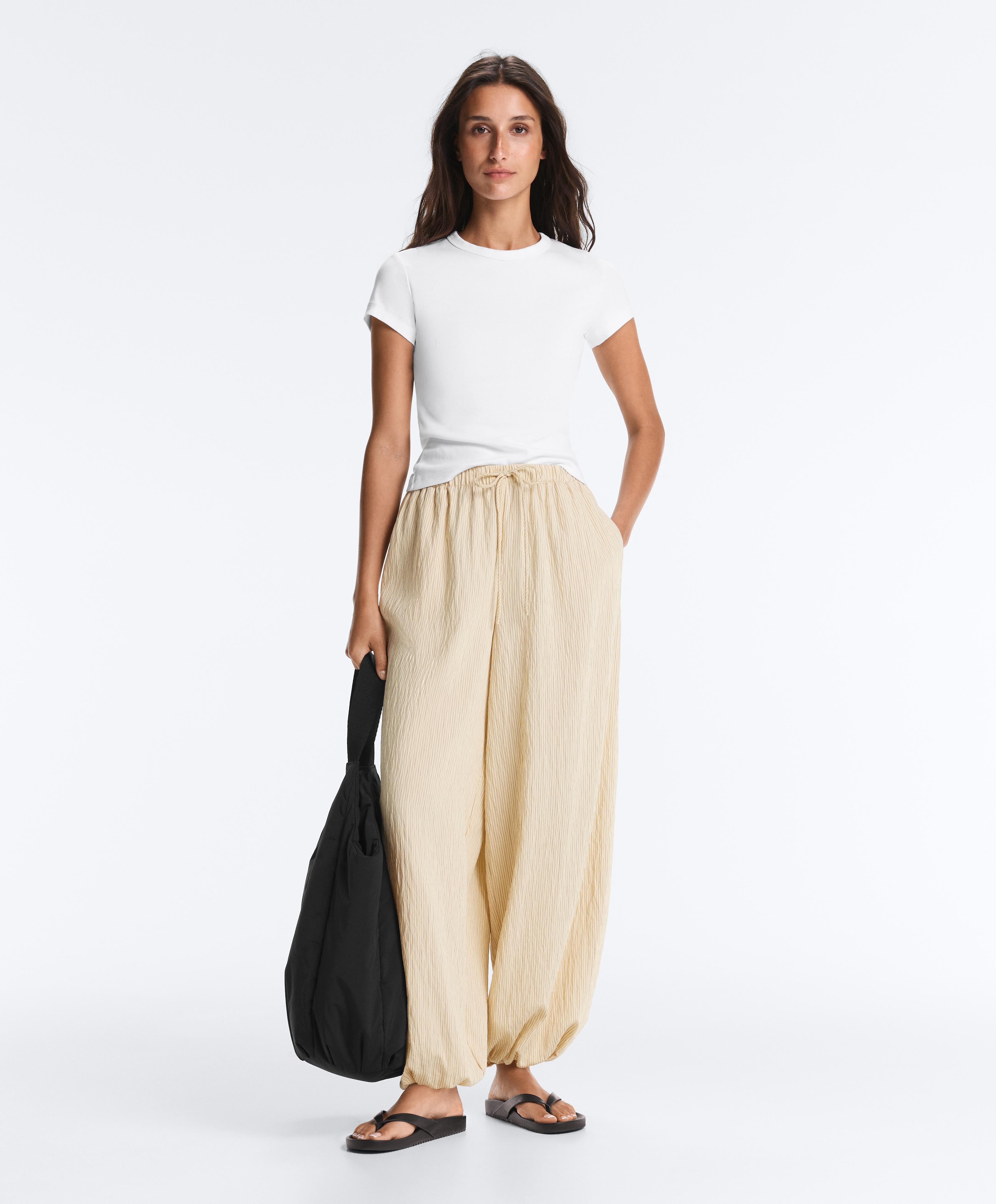 Modal blend striped bloomer trousers — PALE ECRU