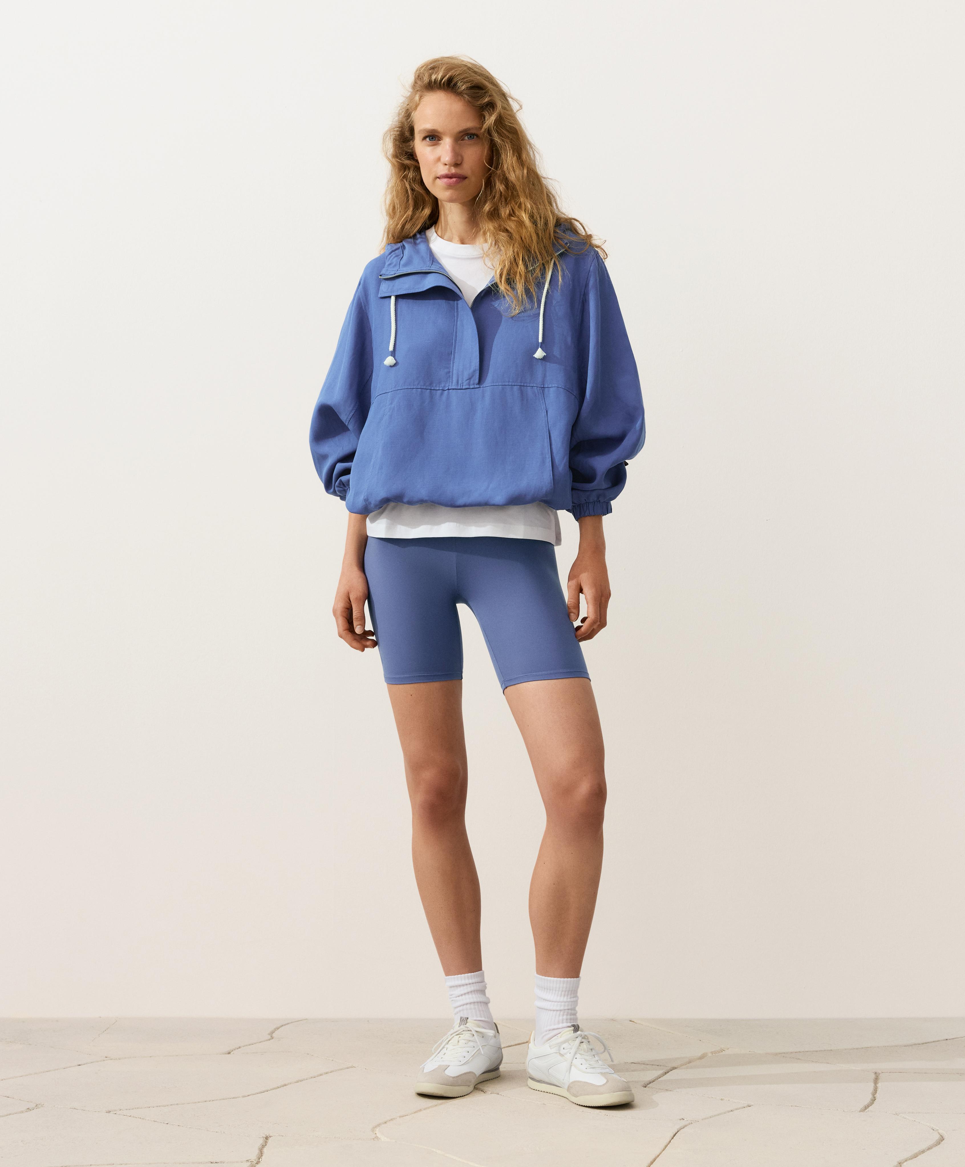 Half-zip sweatshirt with front pocket, lyocell and 24% linen blend — MID-WASHED BLUE