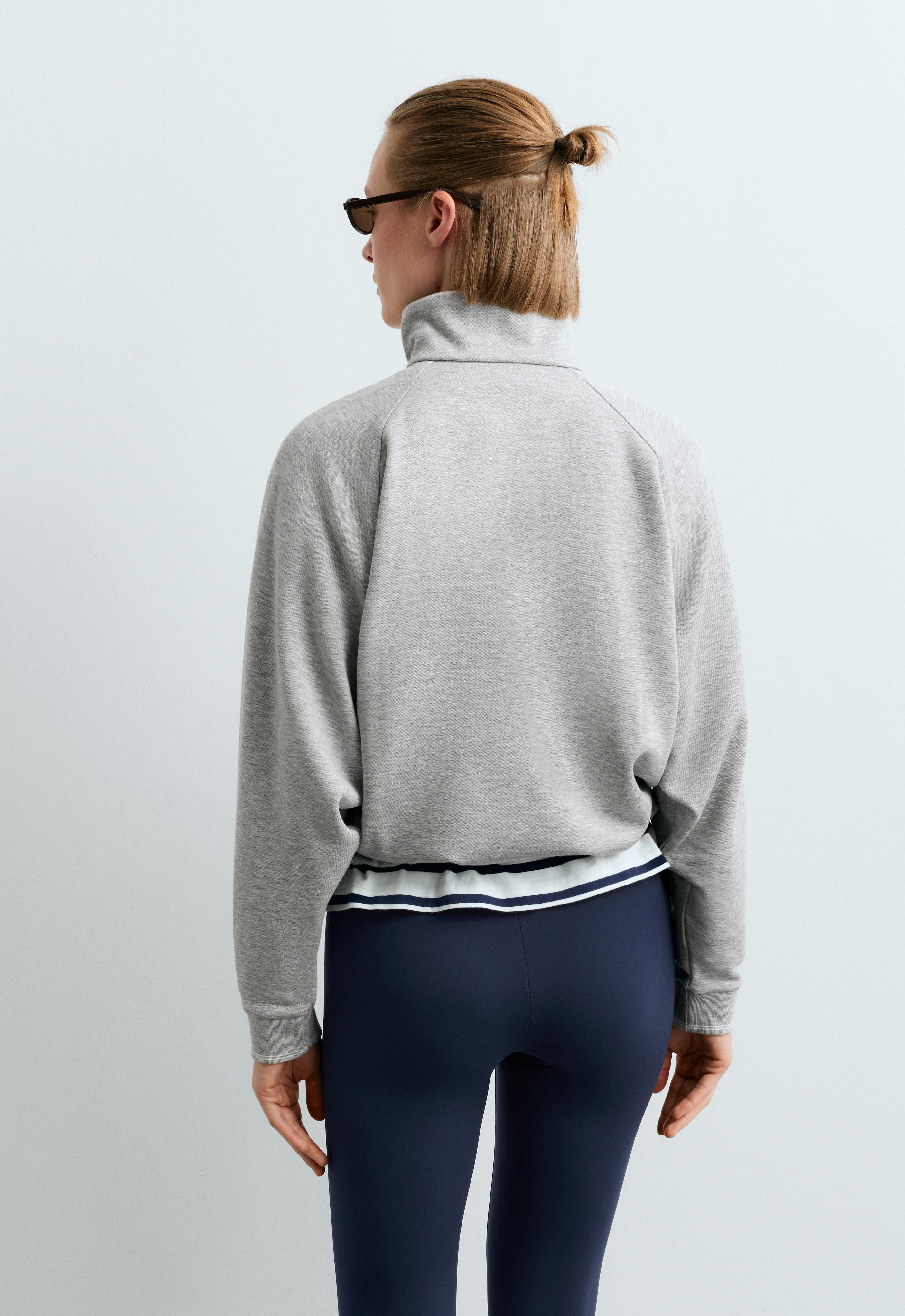 High neck piqué jacket — GREY MELANGE