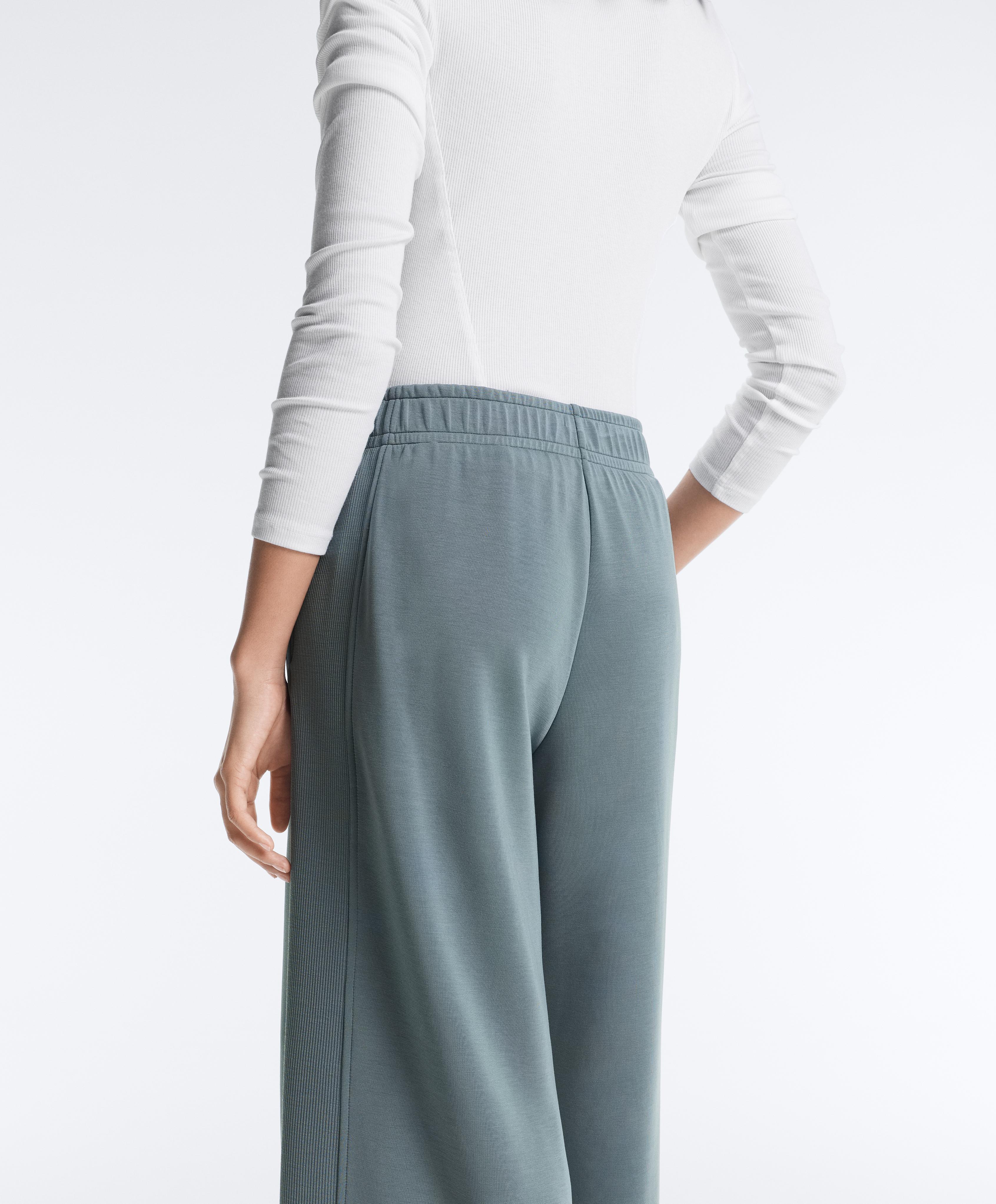 Side rib straight-leg trousers with soft-touch modal — DARK GREY-BLUE