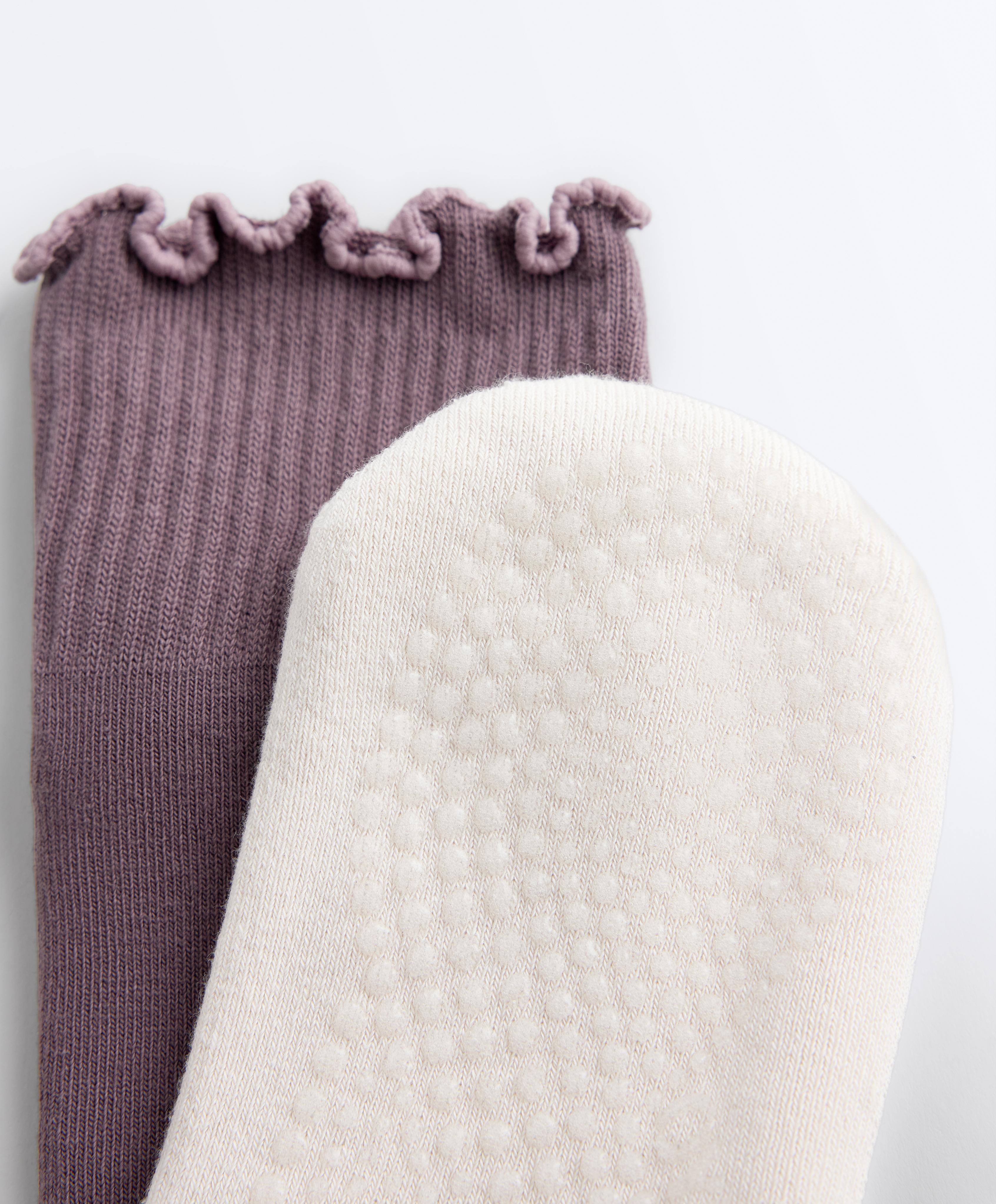 2 pairs of cotton blend quarter yoga and Pilates socks — GREY-PURPLE
