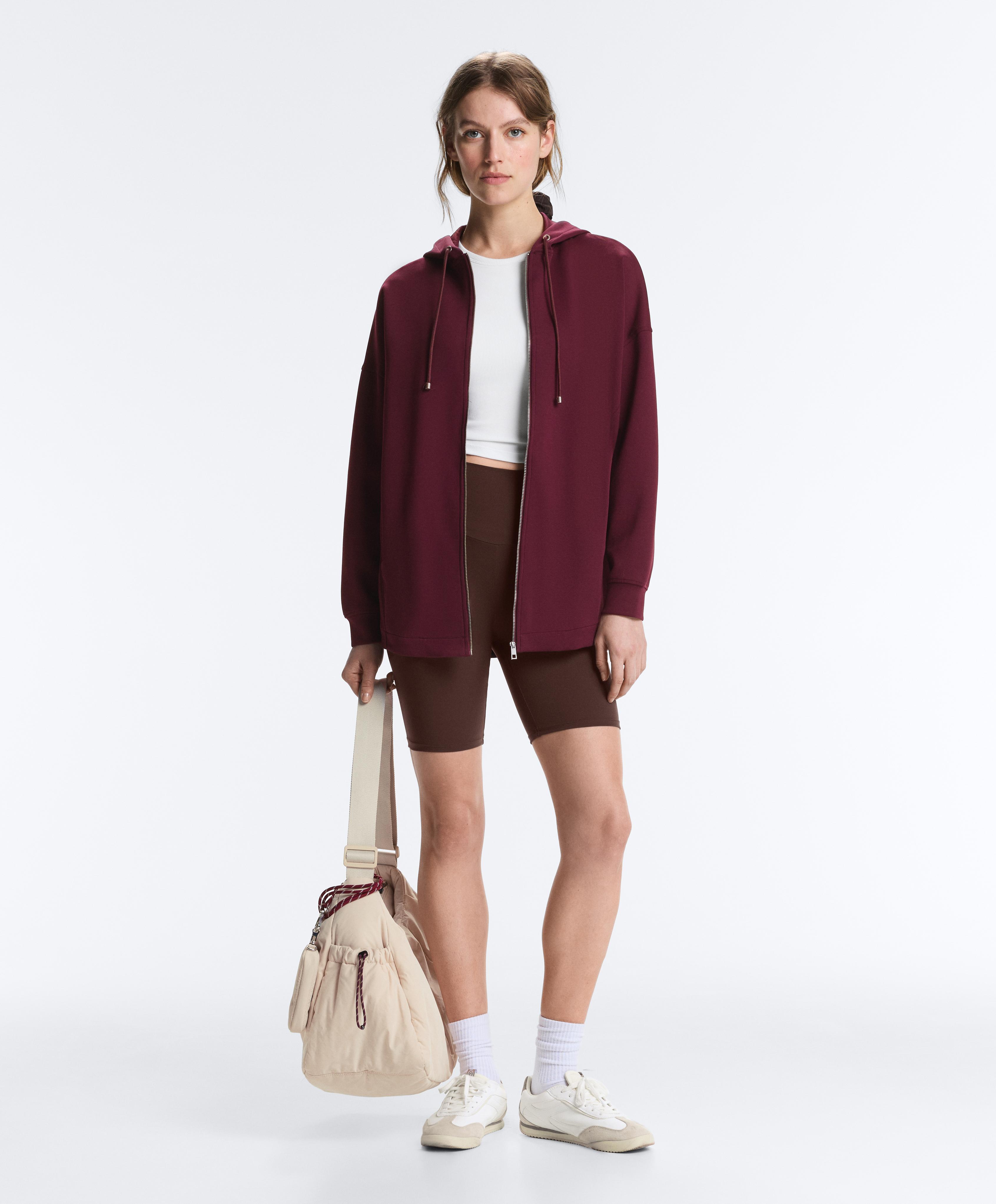 Oversize cotton piqué hooded jacket — DARK MAROON