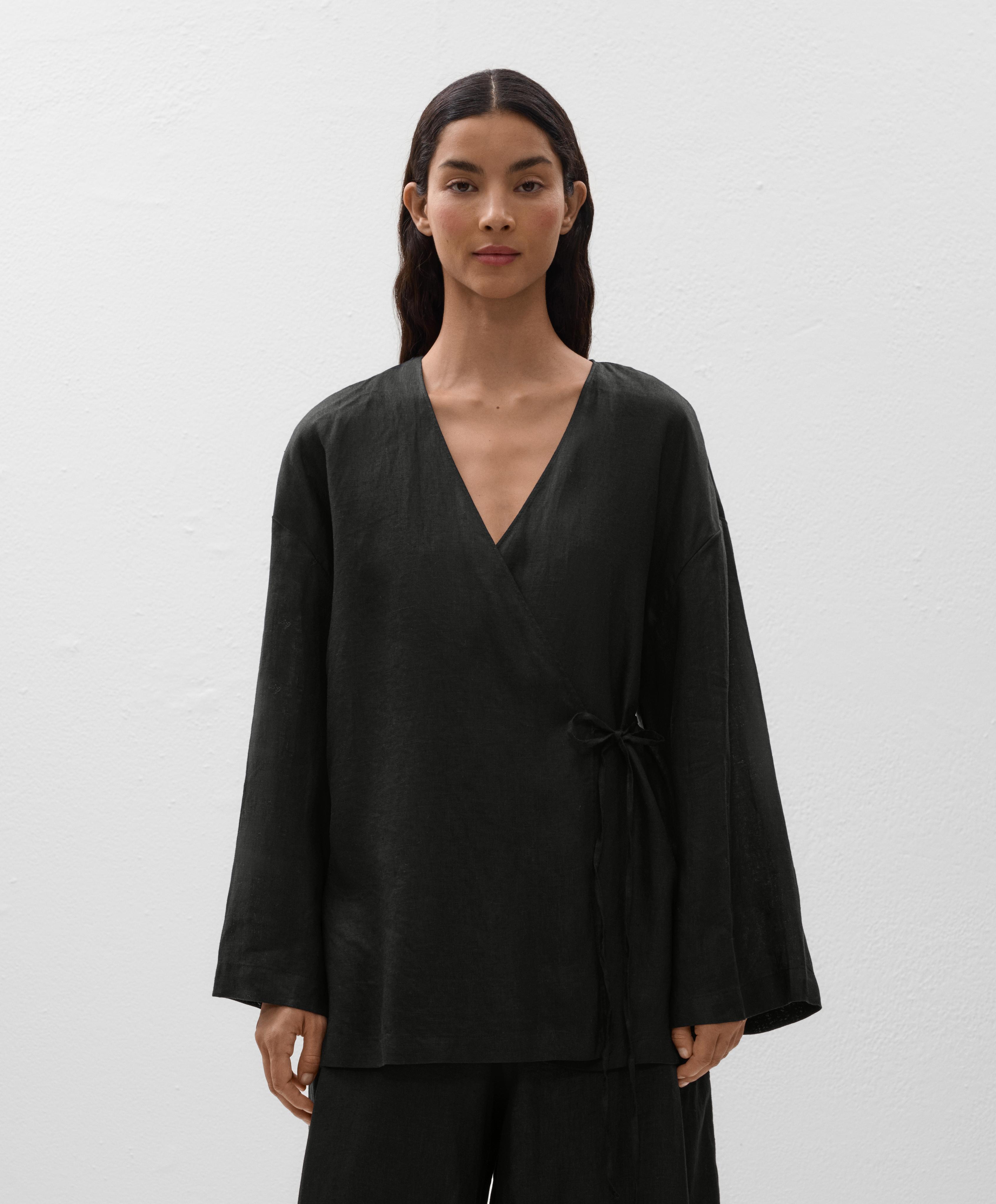 Chemise kimono à lien latéral 100 % lin Chemise kimono à lien latéral 100 % lin