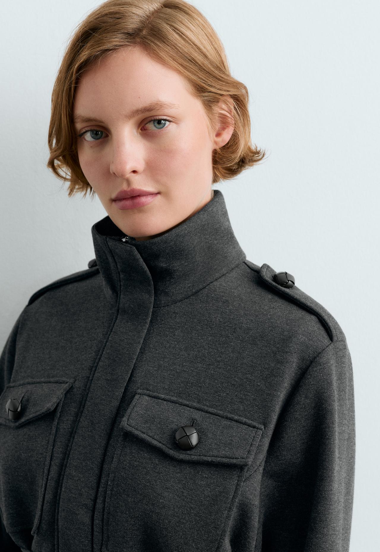 Short cotton piqué jacket with belt — DARK GREY