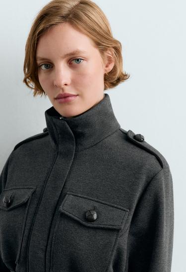 Short cotton piqué jacket with belt — DARK GREY 4