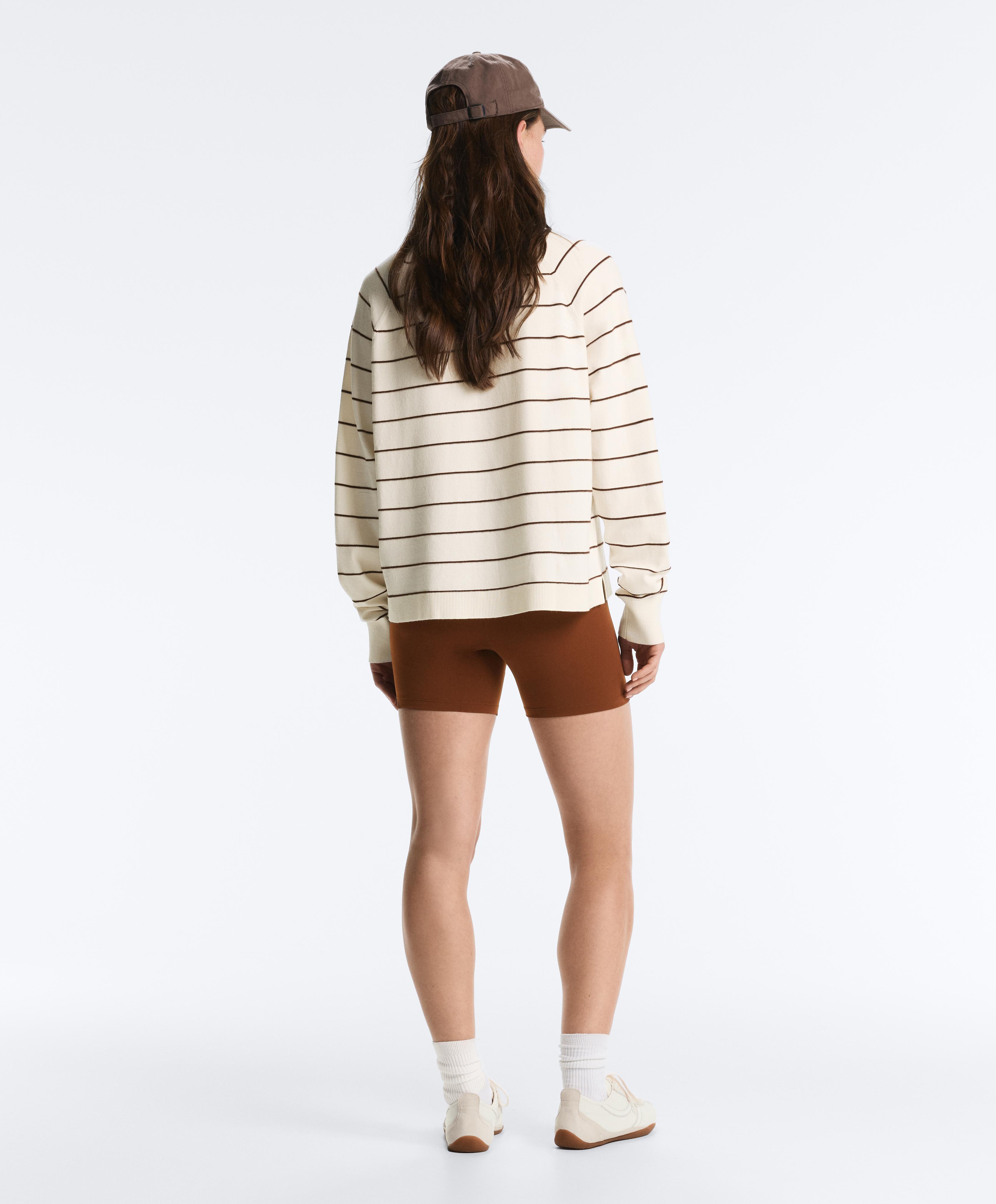 Striped long-sleeve polo shirt — PALE ECRU