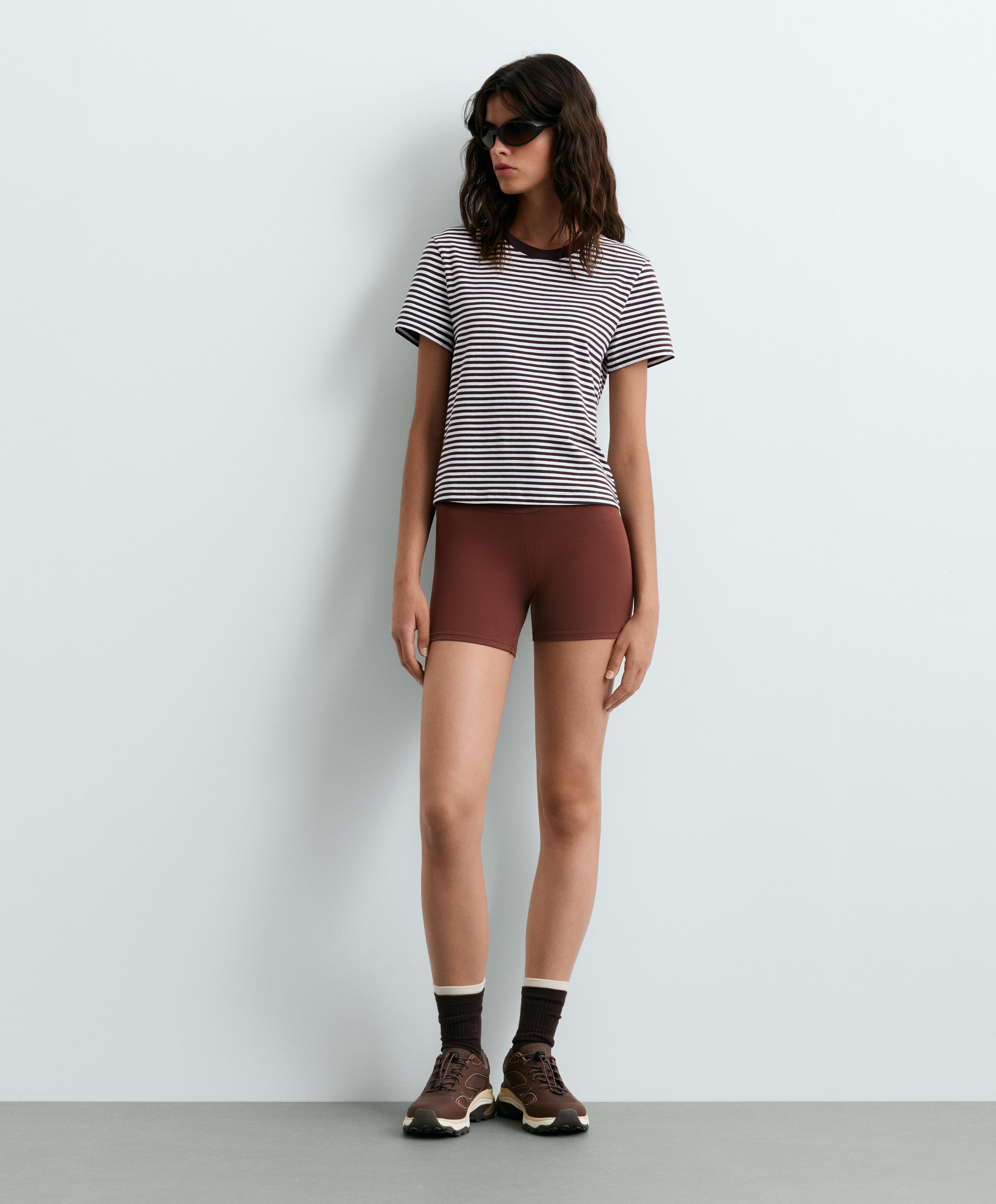 Regular fit striped cotton-blend short-sleeved T-shirt — DARK BROWN