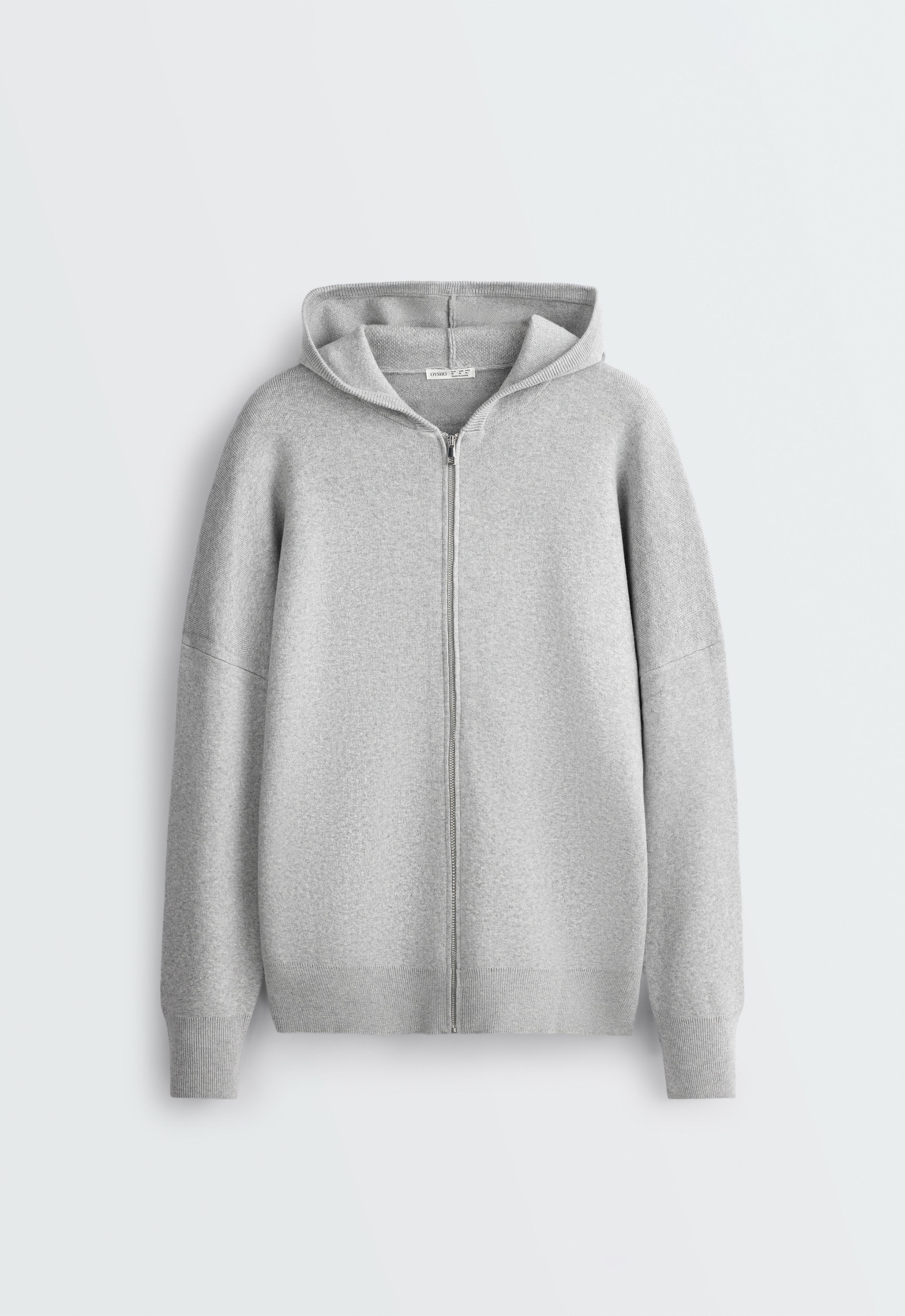 Long knit hooded jacket — PALE GREY
