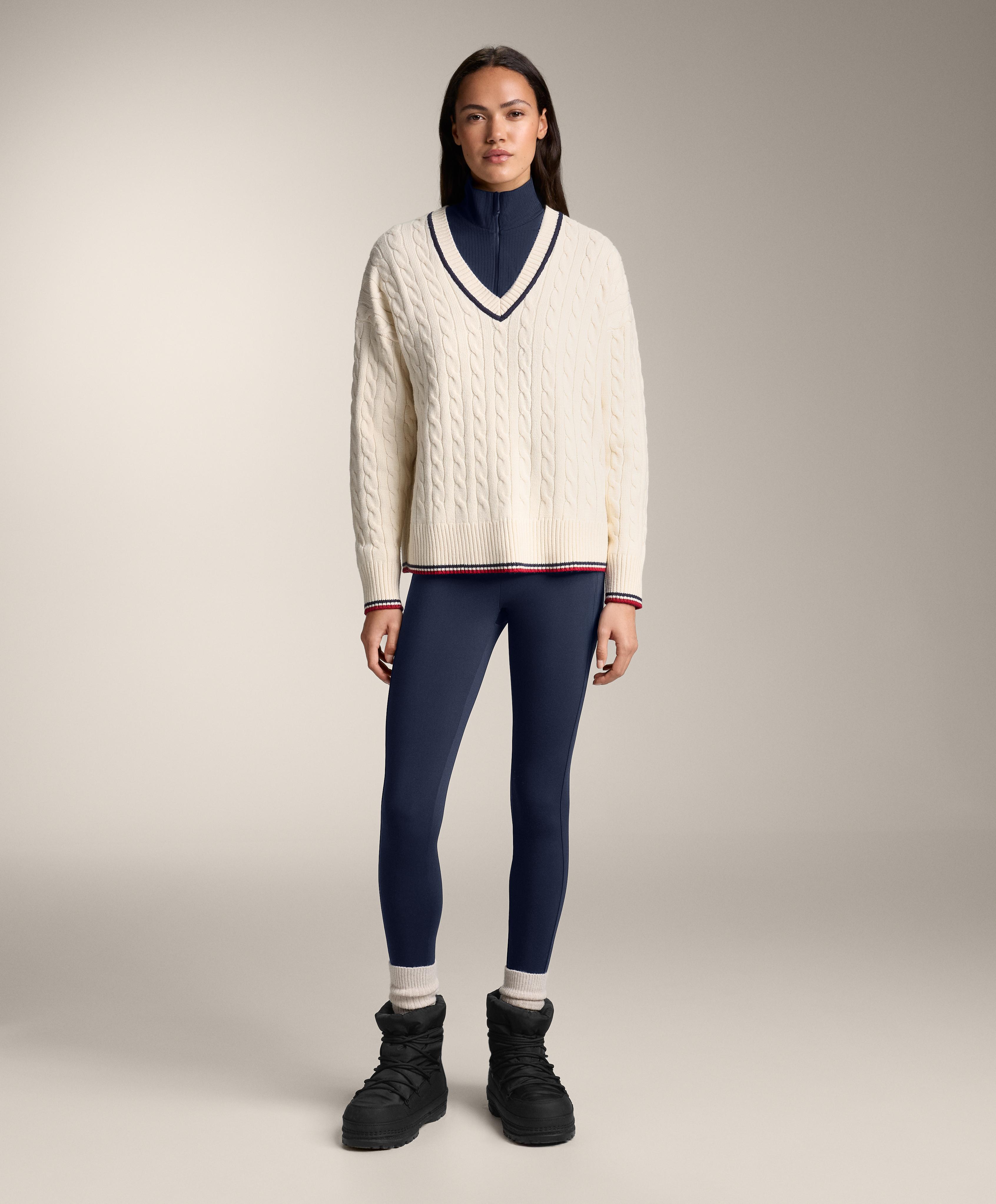 V-neck mini cable knit jumper — ECRU