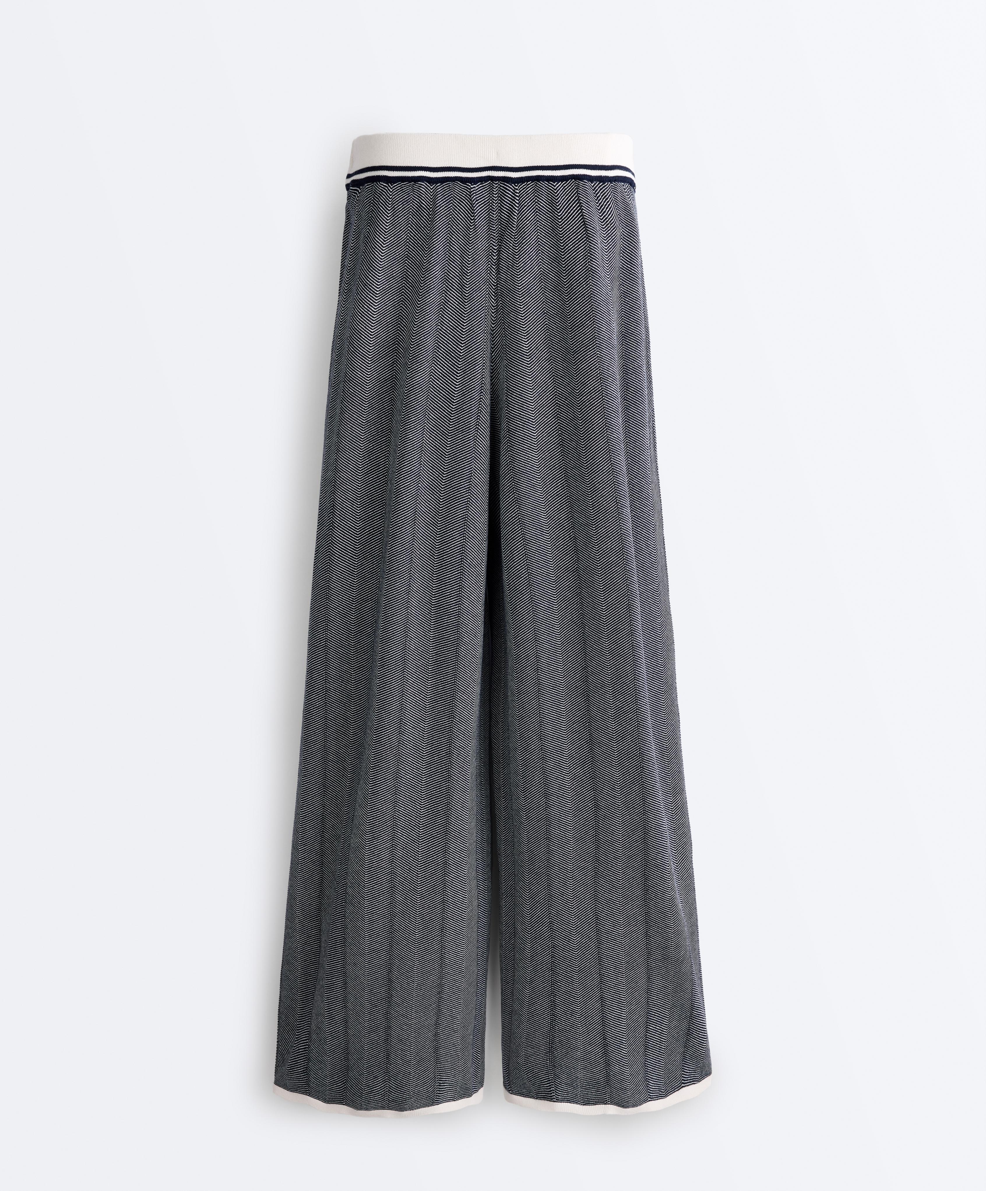Herringbone knit straight-leg trousers — NAVY BLUE
