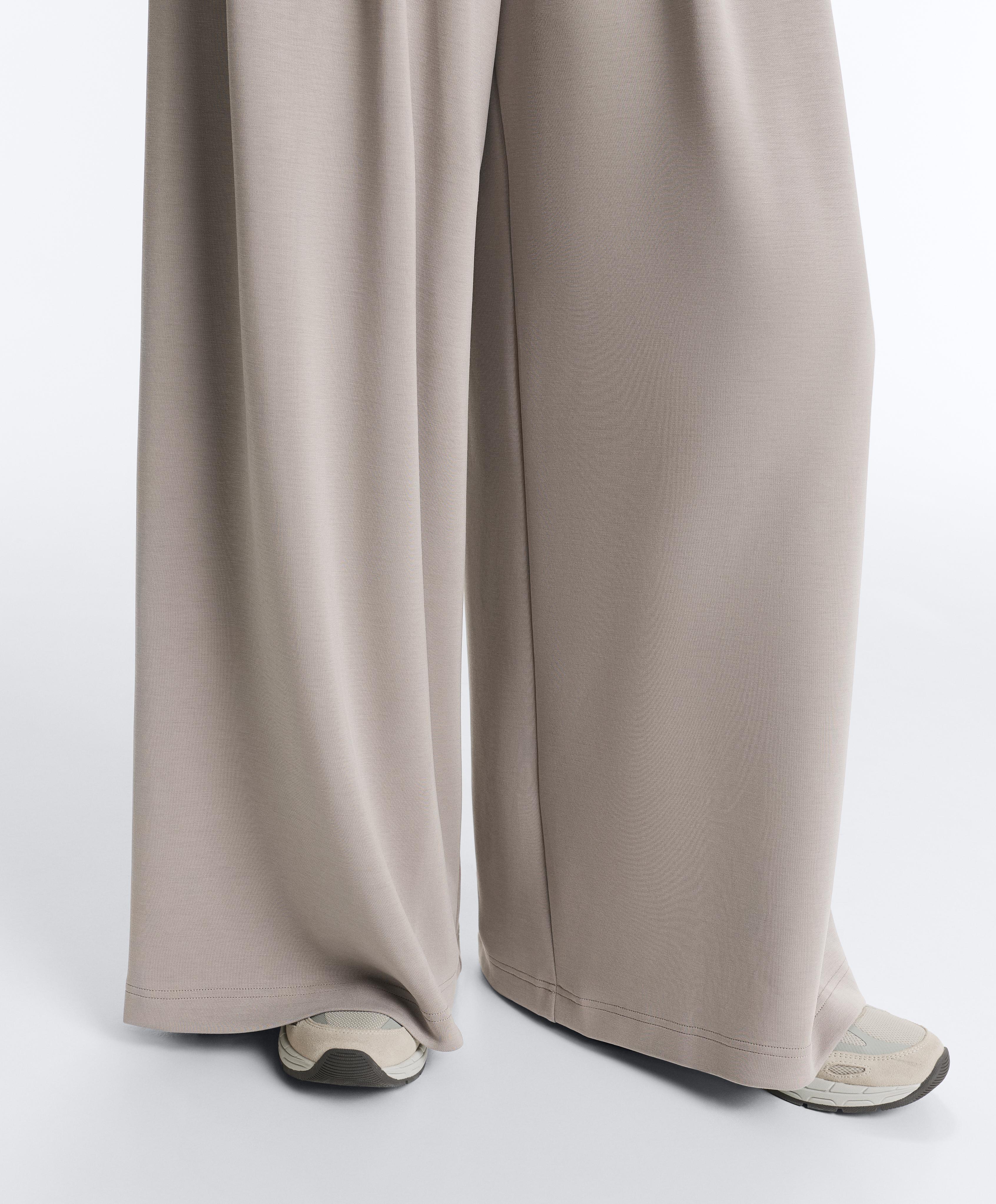 Soft-touch modal wide-leg trousers with corset detail — PALE TAUPE