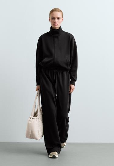 Cotton piqué straight-leg trousers — BLACK 1