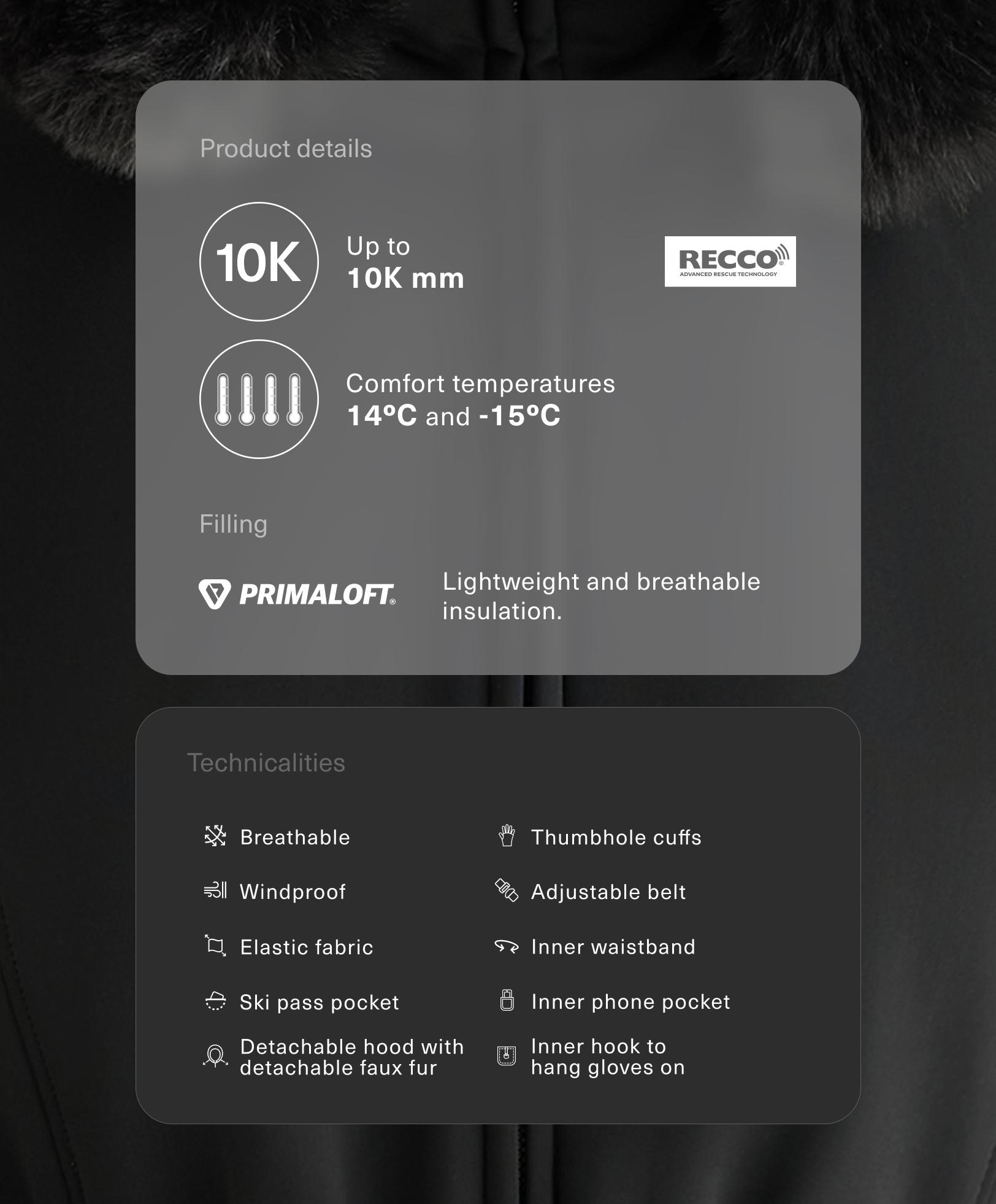 Eng anliegende, wasserbeständige Jacke Primaloft® SKI