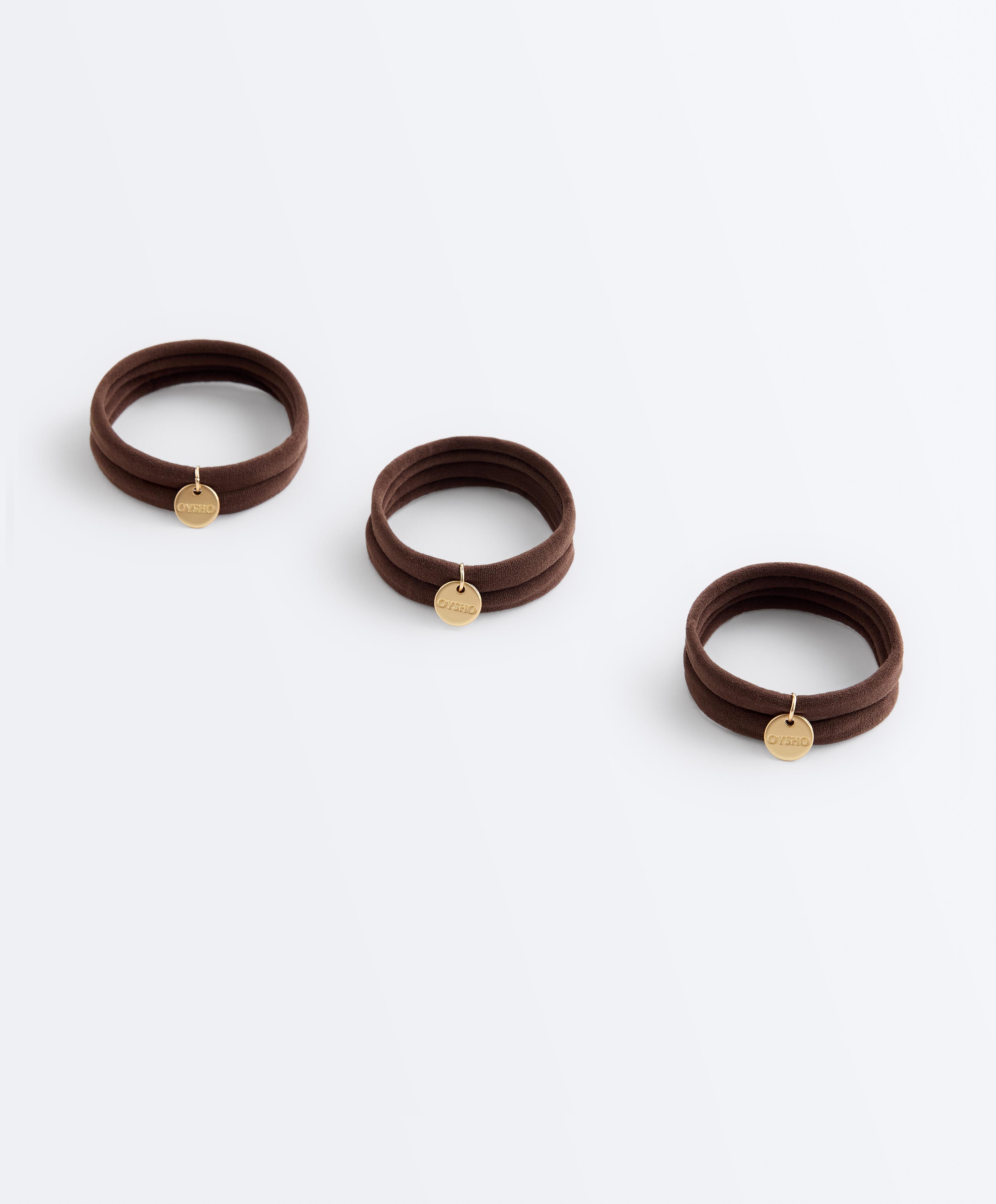 6 Oysho plaque hair ties — CHOCOLATE