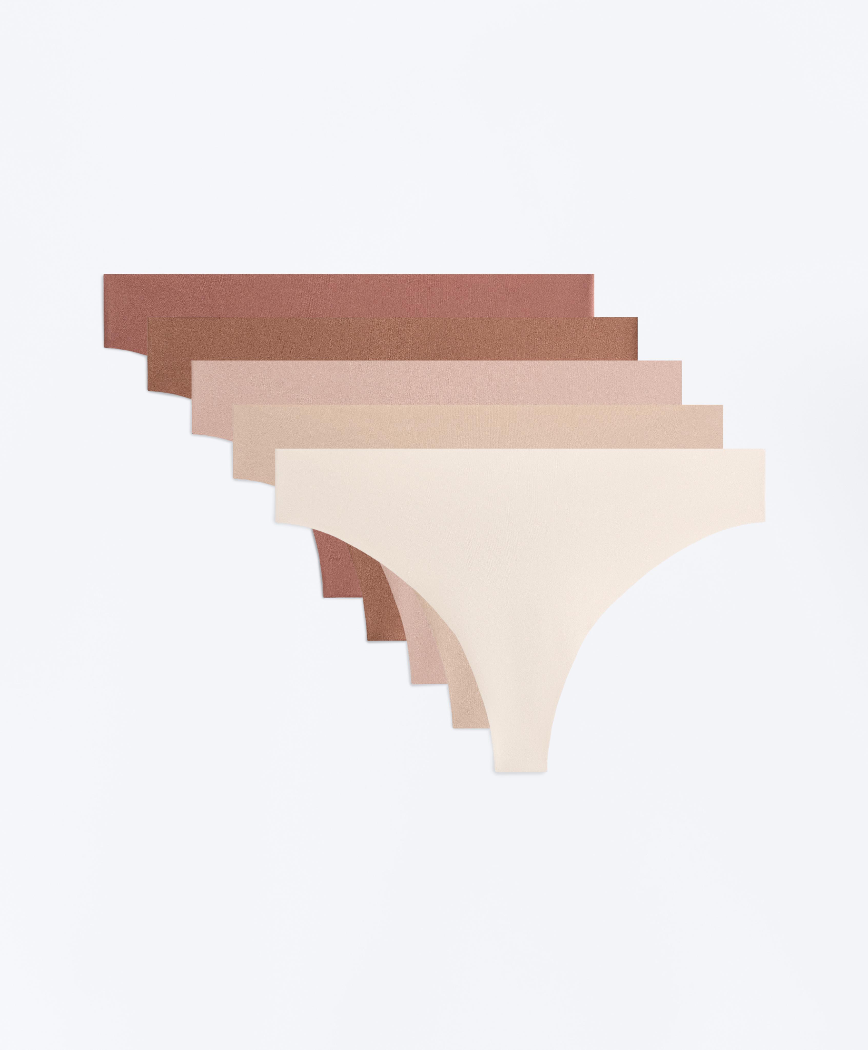 5 invisible polyamide blend PANTONE™ thongs — BEIGE