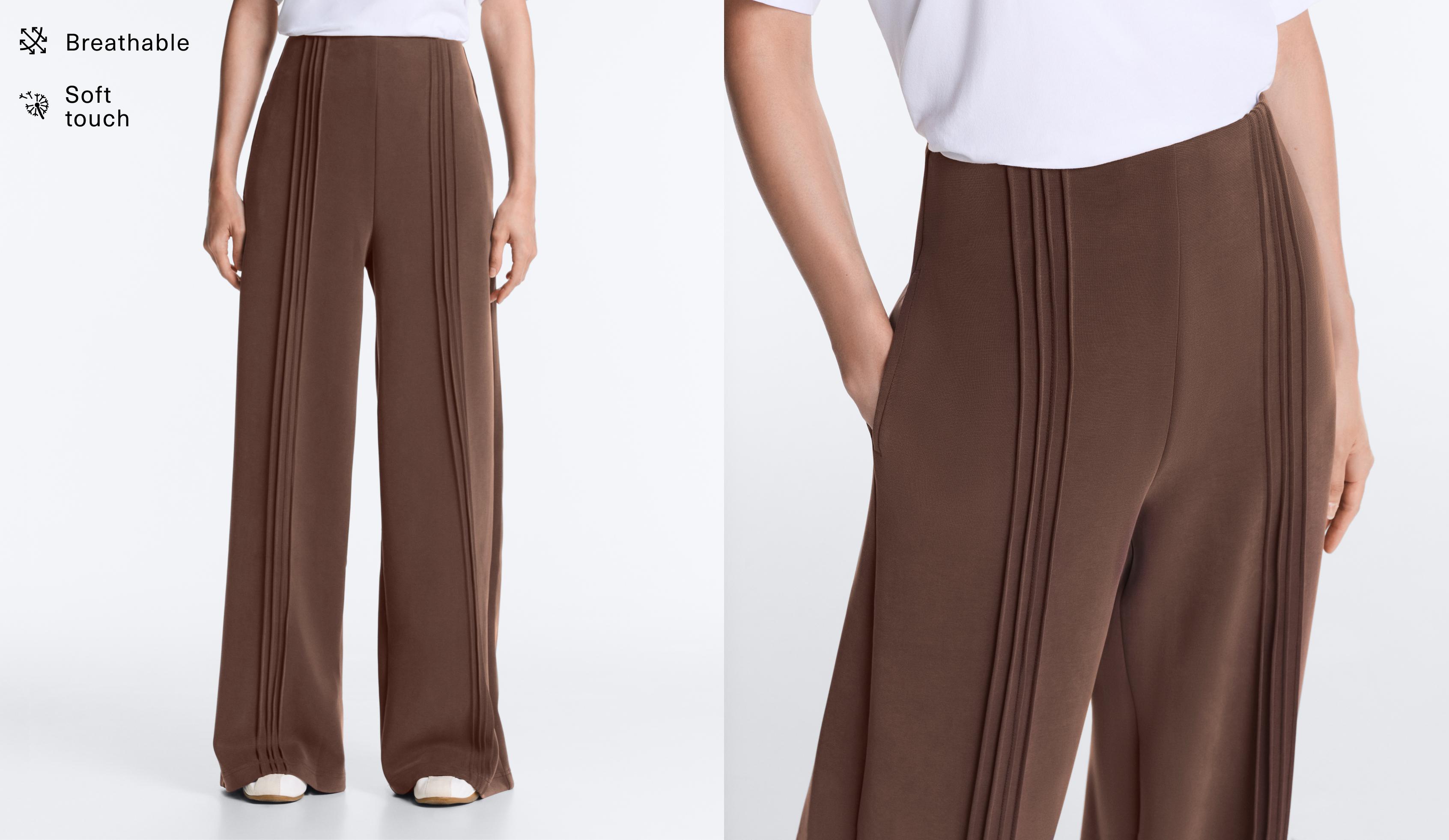 Straight-leg trousers with soft-touch modal and piping — MID-BROWN