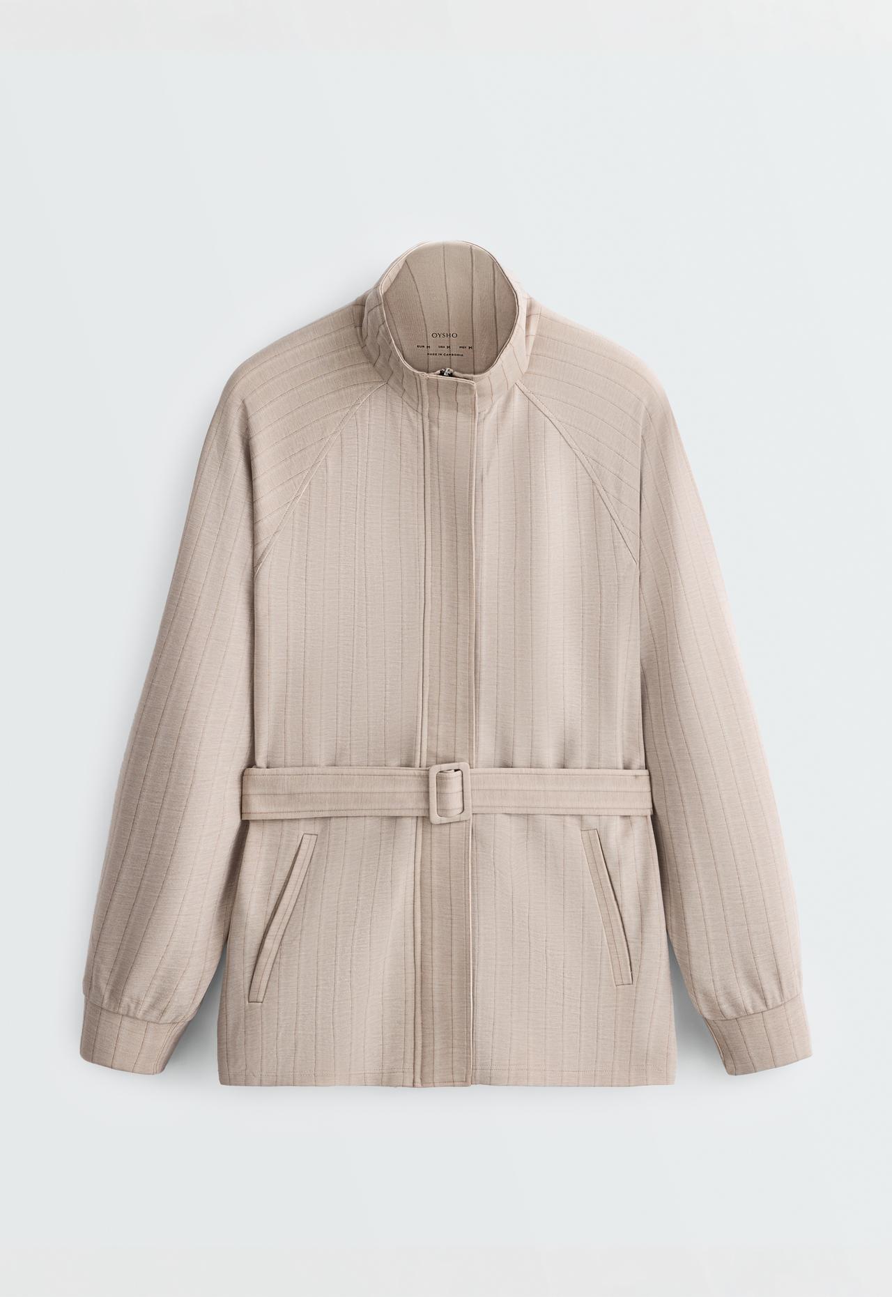 Striped soft-touch belted jacket — SOFT MINK