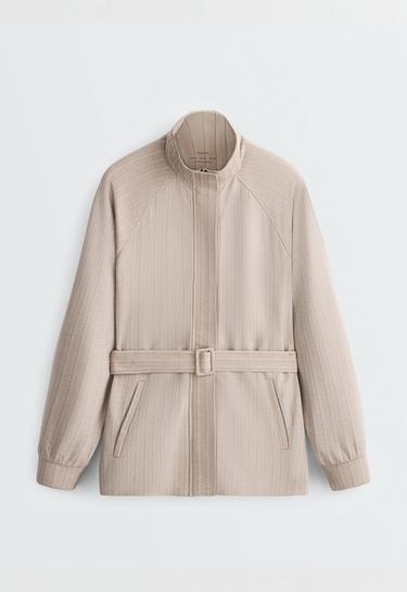 Striped soft-touch belted jacket — SOFT MINK 7