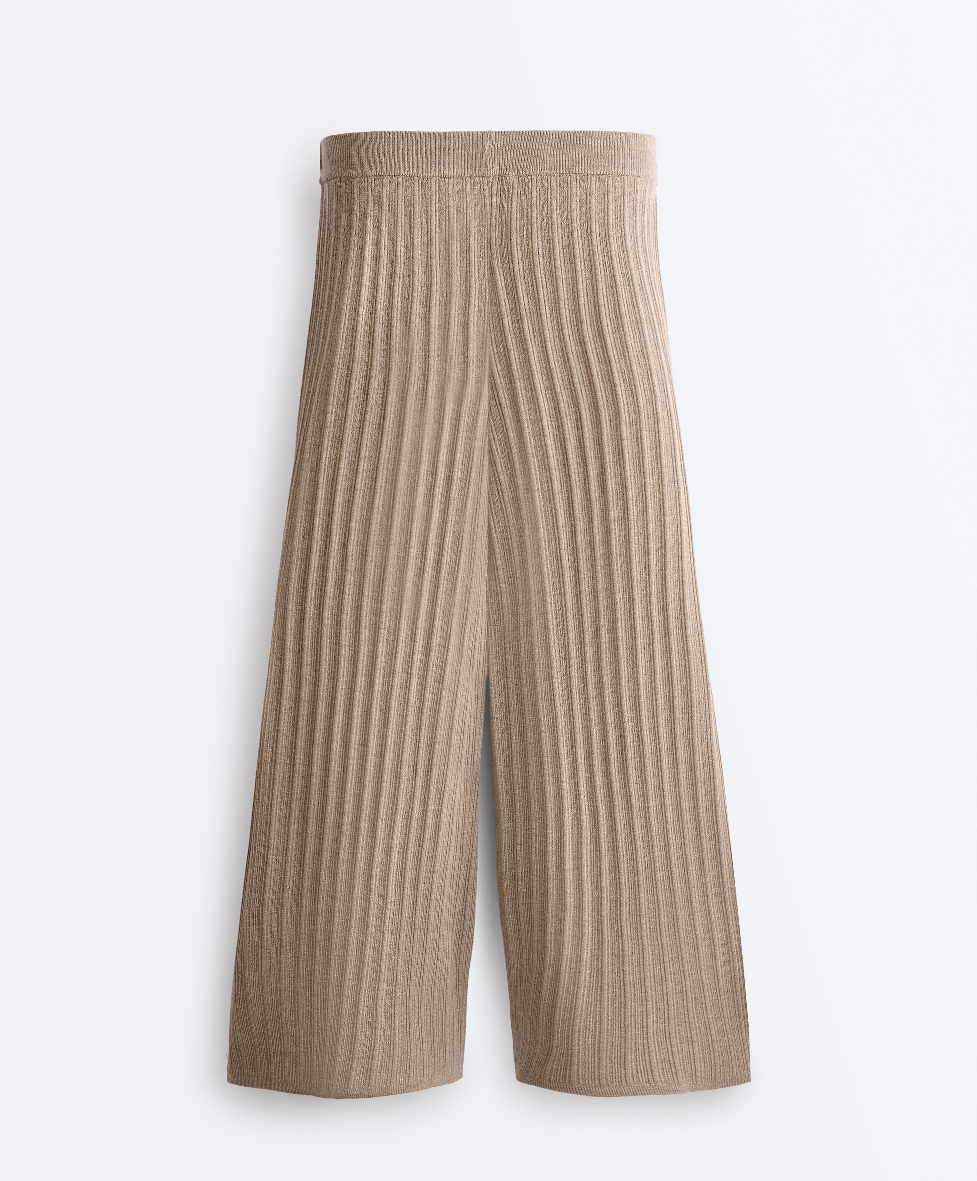 Rib-knit straight-leg trousers — DARK TAUPE