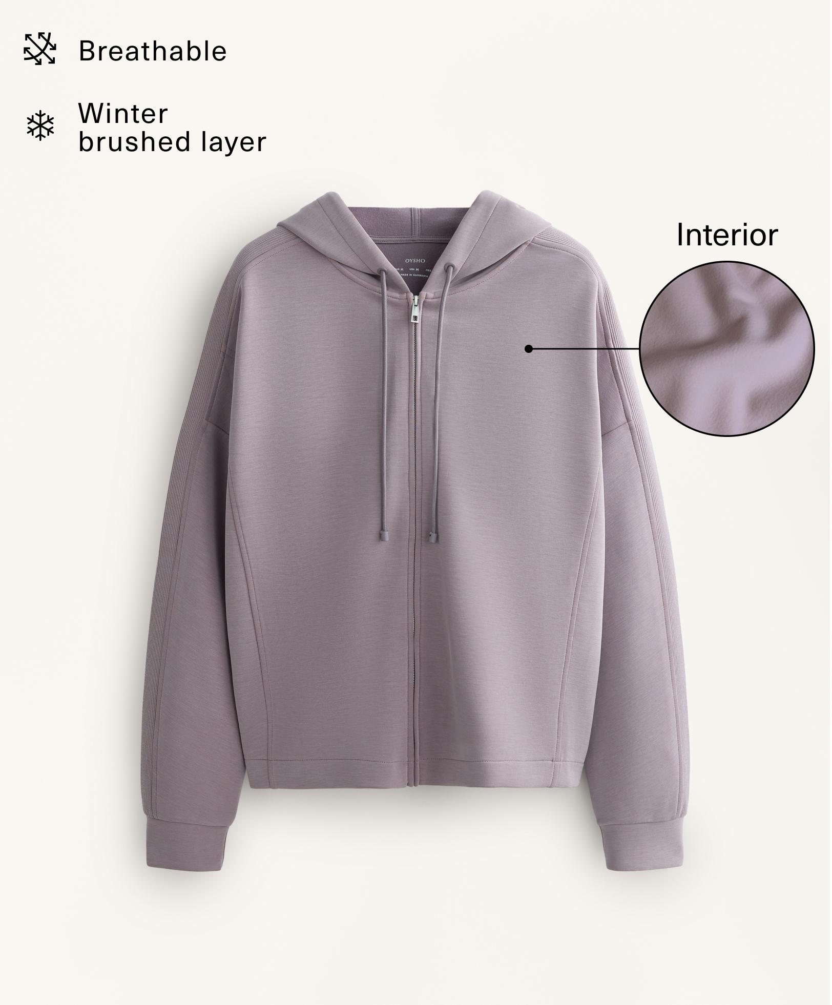 Brushed modal hooded jacket with rib details Brushed modal hooded jacket with rib details