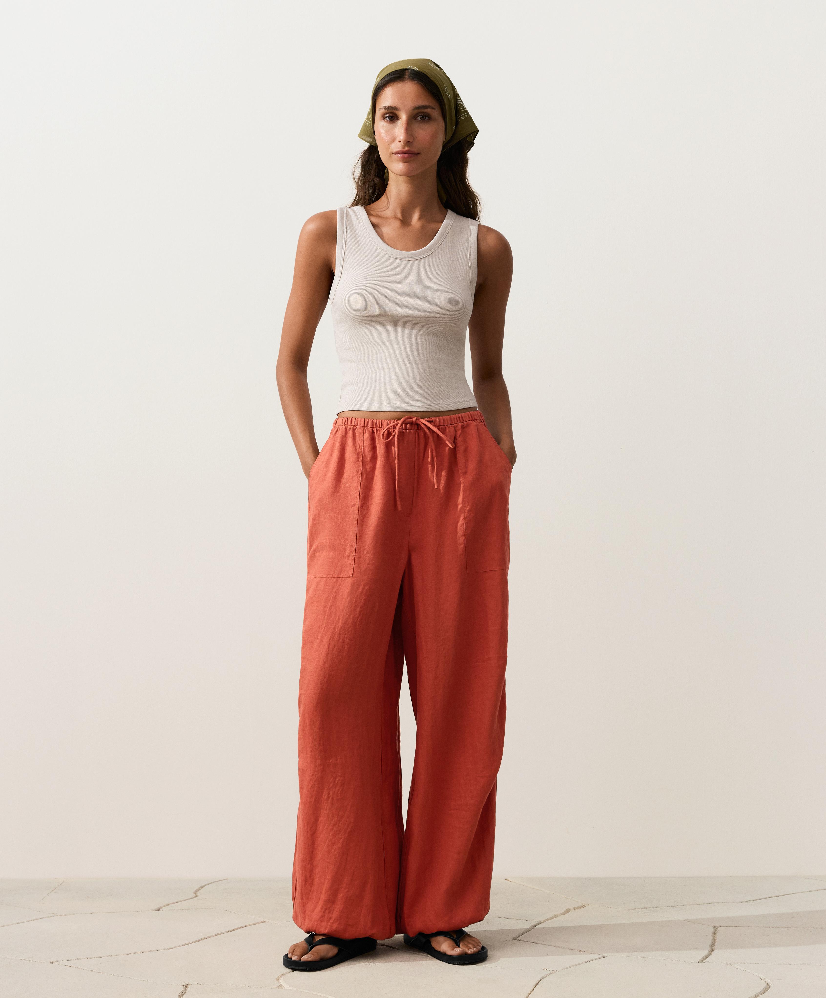 100% linen cargo bloomer trousers — BURNT ORANGE